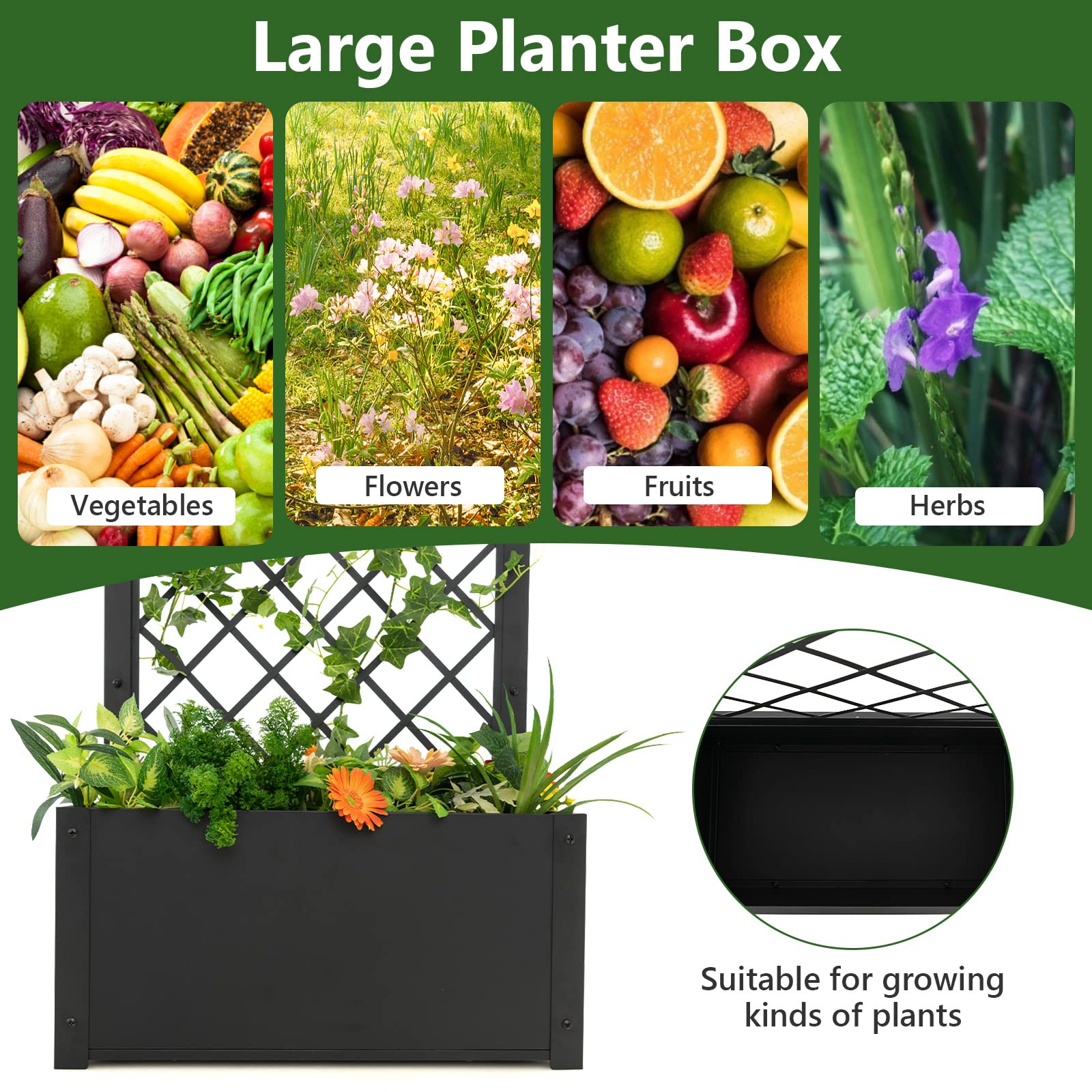 Giantex Raised Garden Bed with Trellis, 49" Metal Vertical Planter with Garden Trellis