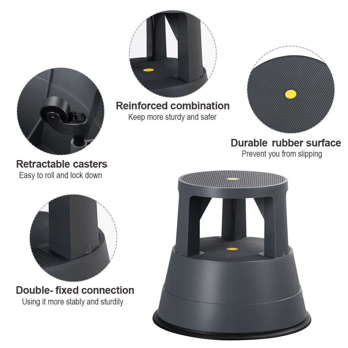 Rolling Step Stool Kick Stool Ladder w/Non-Slip Platform Casters