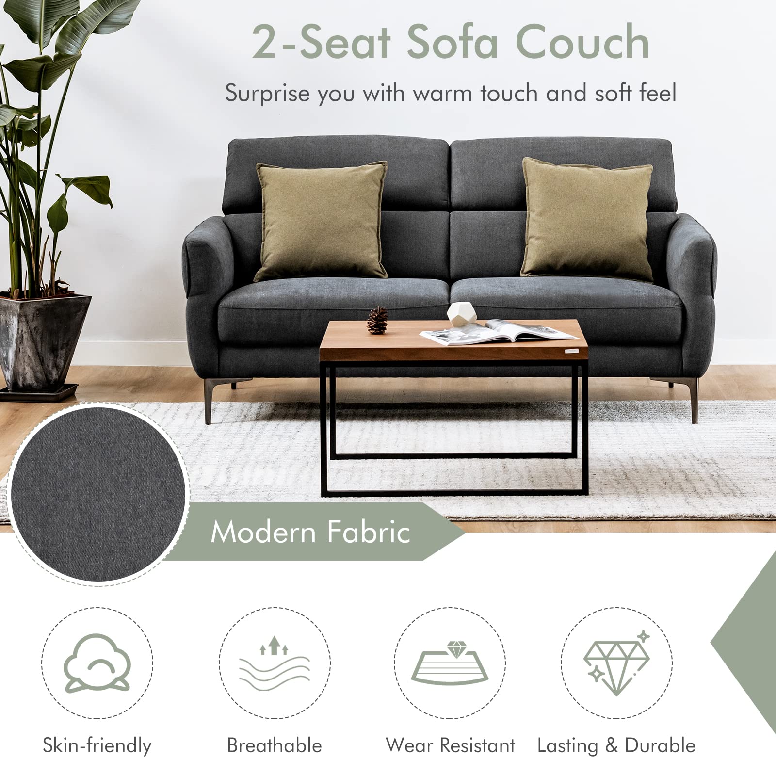 Giantex Couch, Upholstered Loveseat with Lift-up Headrest and Metal Legs