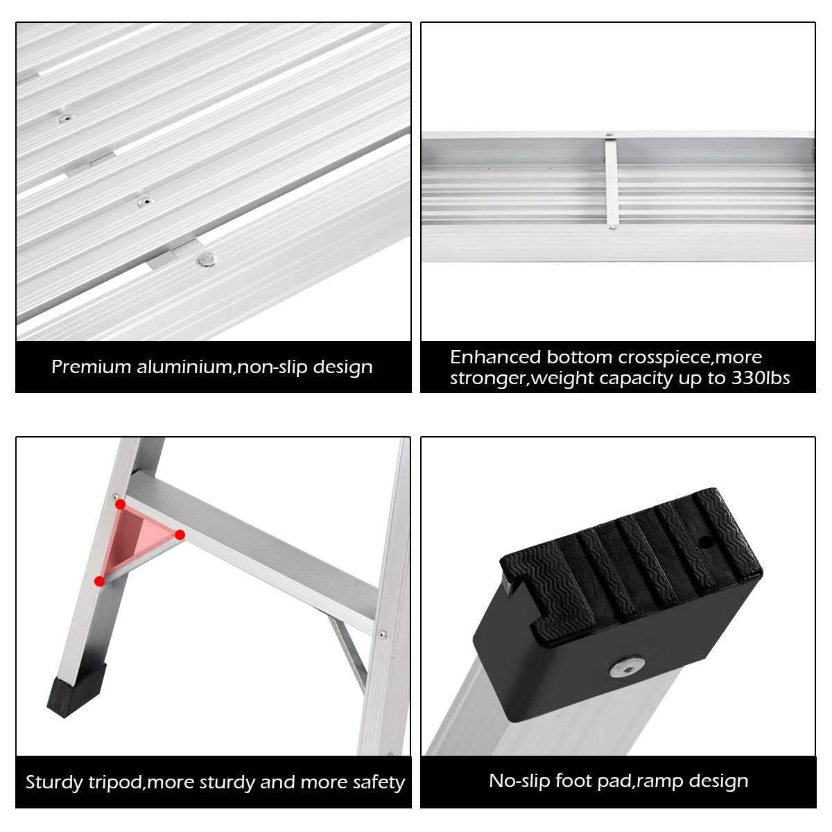 Giantex Capacity 330 LBS Heavy Duty Portable Bench Folding Ladders Stool w/Non-Slip Mat (Silver)