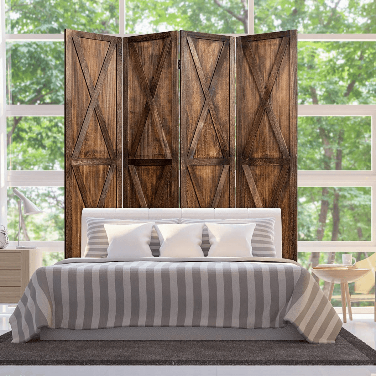 Giantex 4 Panel 5.6 Ft Wood Room Dividers, Freestanding Partition Decorative Screen