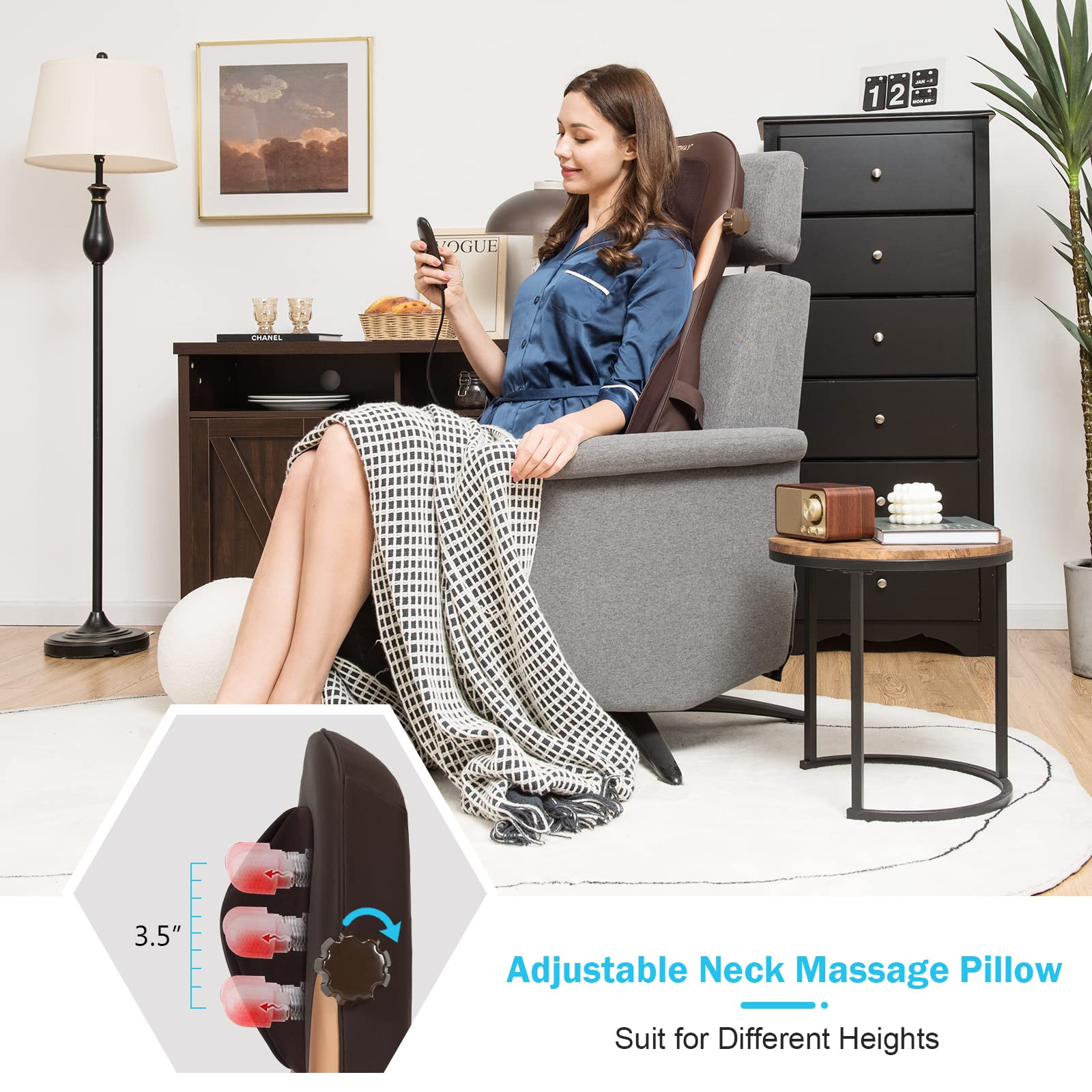 Massage Chair Cushion with Heat, Kneading & Rolling