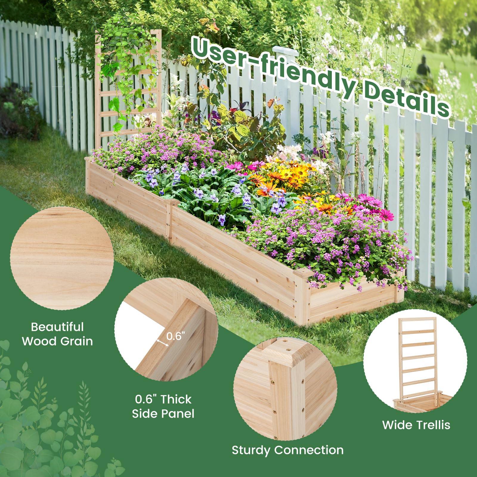 Giantex Raised Garden Bed with Trellis, 93" L x 25" W x 40" H