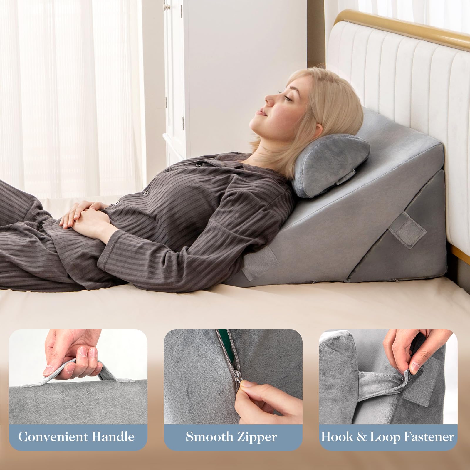 Giantex Bed Wedge Pillow for Sleeping, 12 Inch Adjustable Triangle Pillow with Air Memory Foam