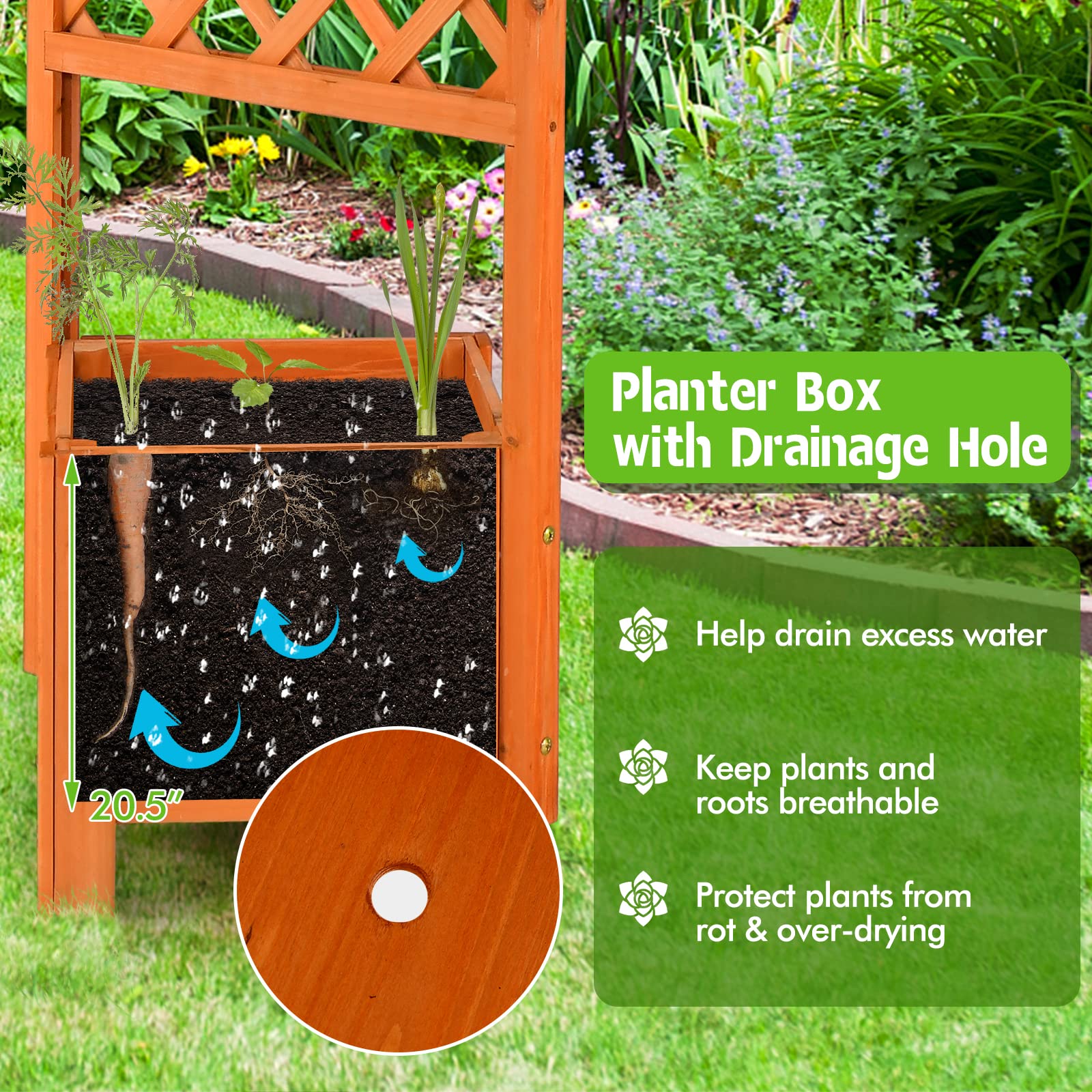 Giantex Planter Raised Bed with Trellis, Wood Raised Garden Bed 71" High Trellis for Plant Flower Climbing