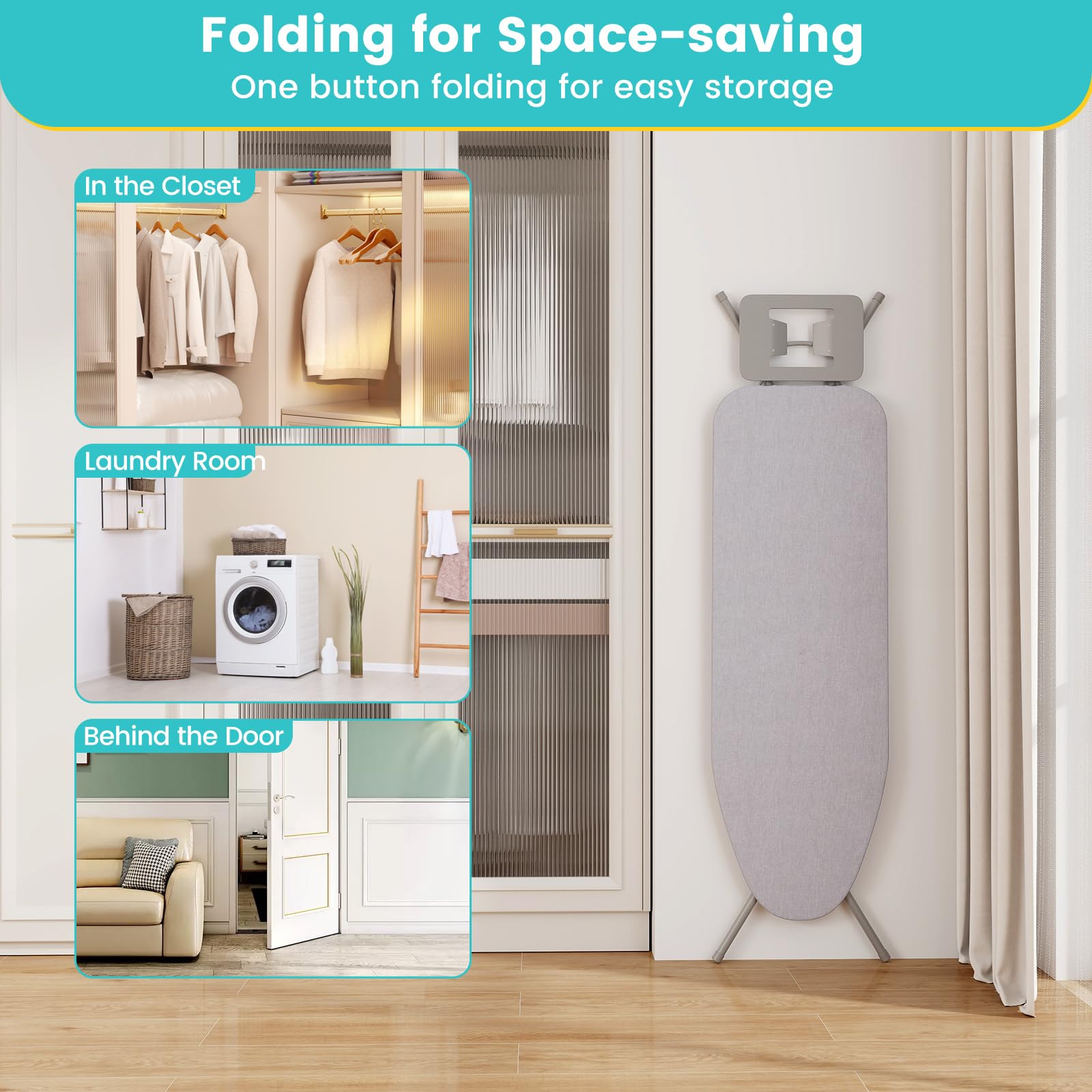 Giantex Foldable Ironing Board with Iron Rest, Heat Resistant Cover, 48.5" x 15.5" Ironing Surface, 27"-36" Adjustable Heights