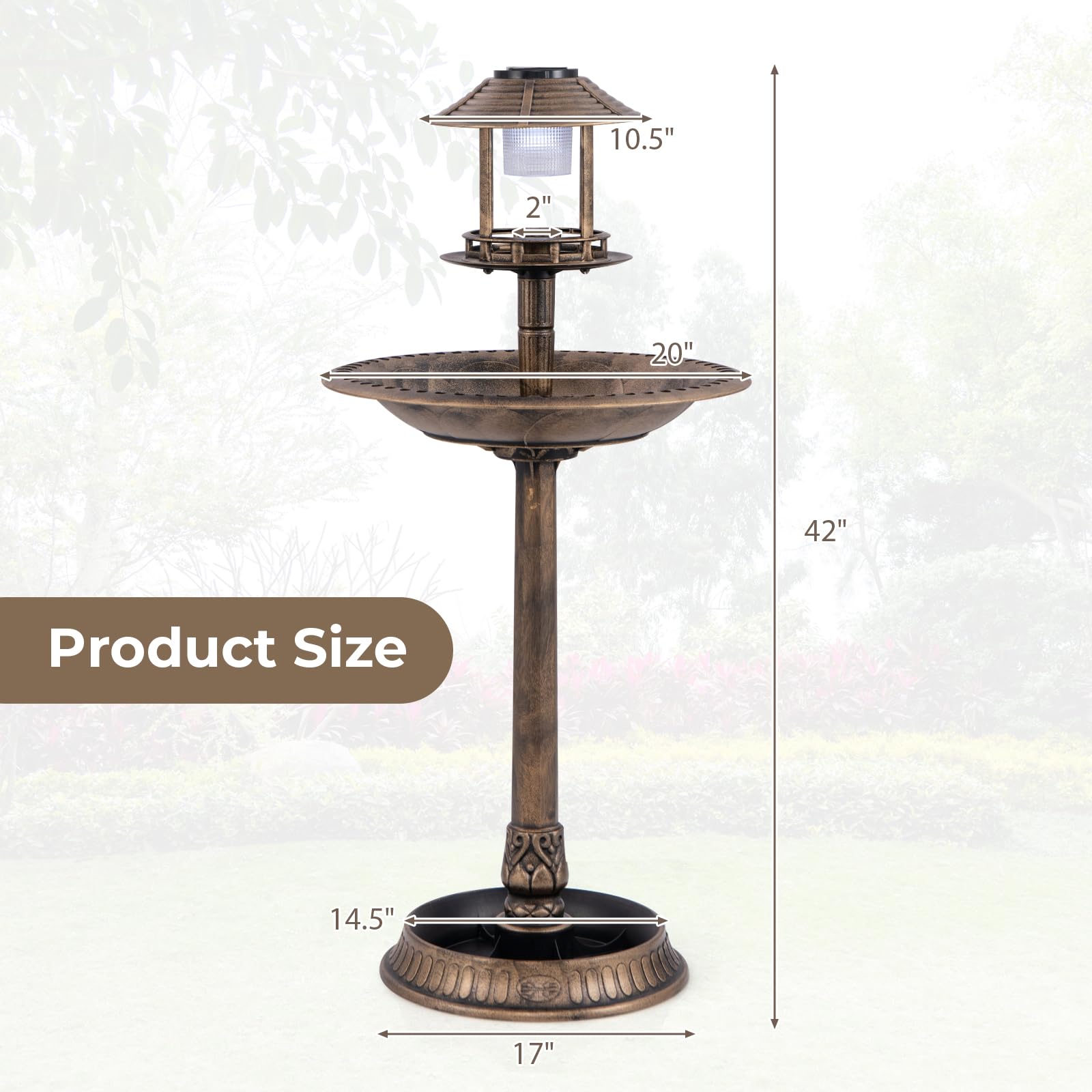 Giantex 42 inch Bird Bath Solar Lighted
