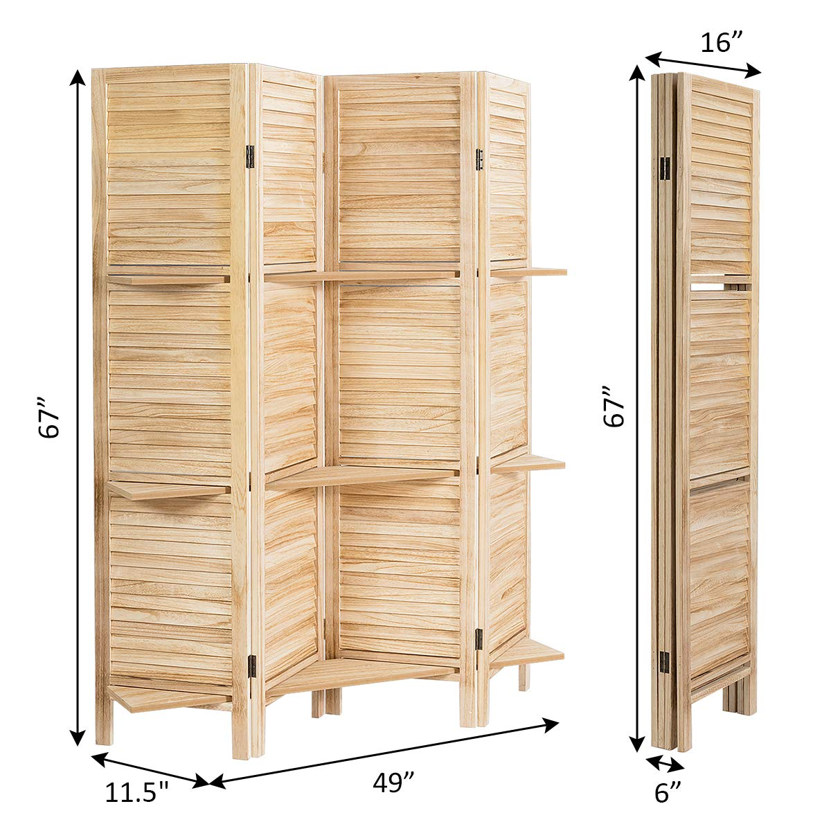 Giantex 4 Panel 5.6 Ft Tall Wood Room Divider