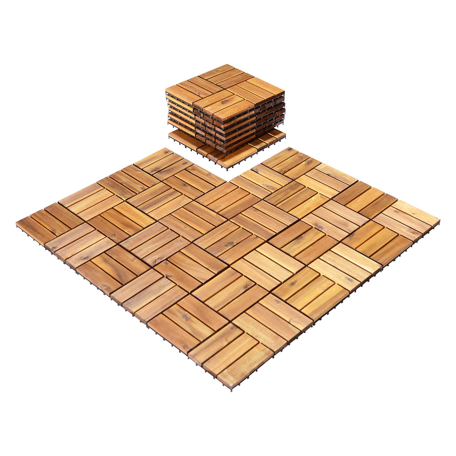 Giantex 27 PCS Interlocking Patio Deck Tiles, 12 x 12in Acacia Hardwood Floor Tiles, Tools Free Assembly