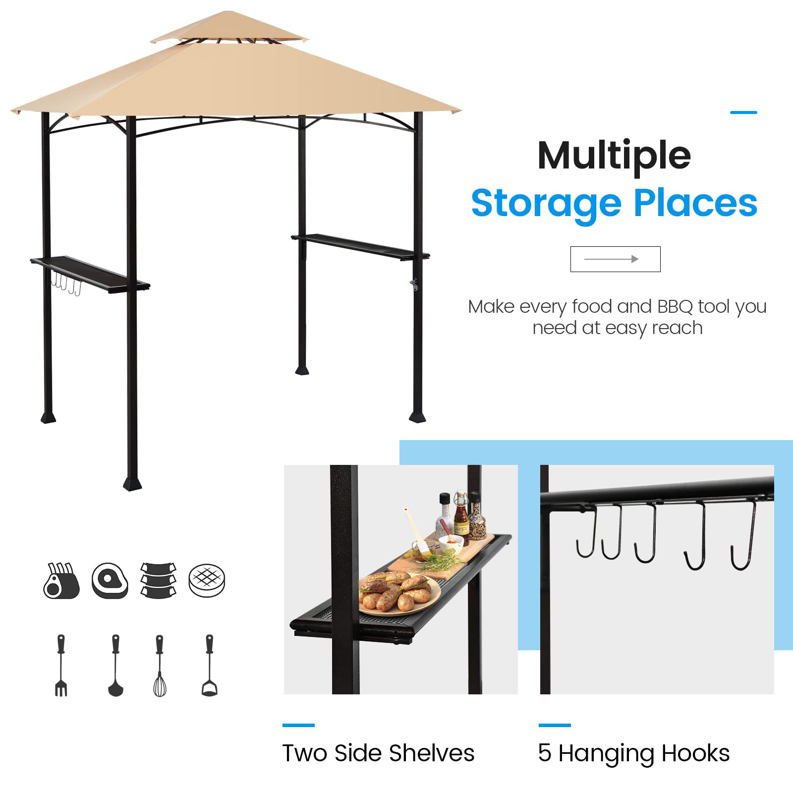 Giantex Grill Gazebo, 8ft x 5ft Grill Station with Canopy, Outdoor Grill Shelter Barbecue Tent