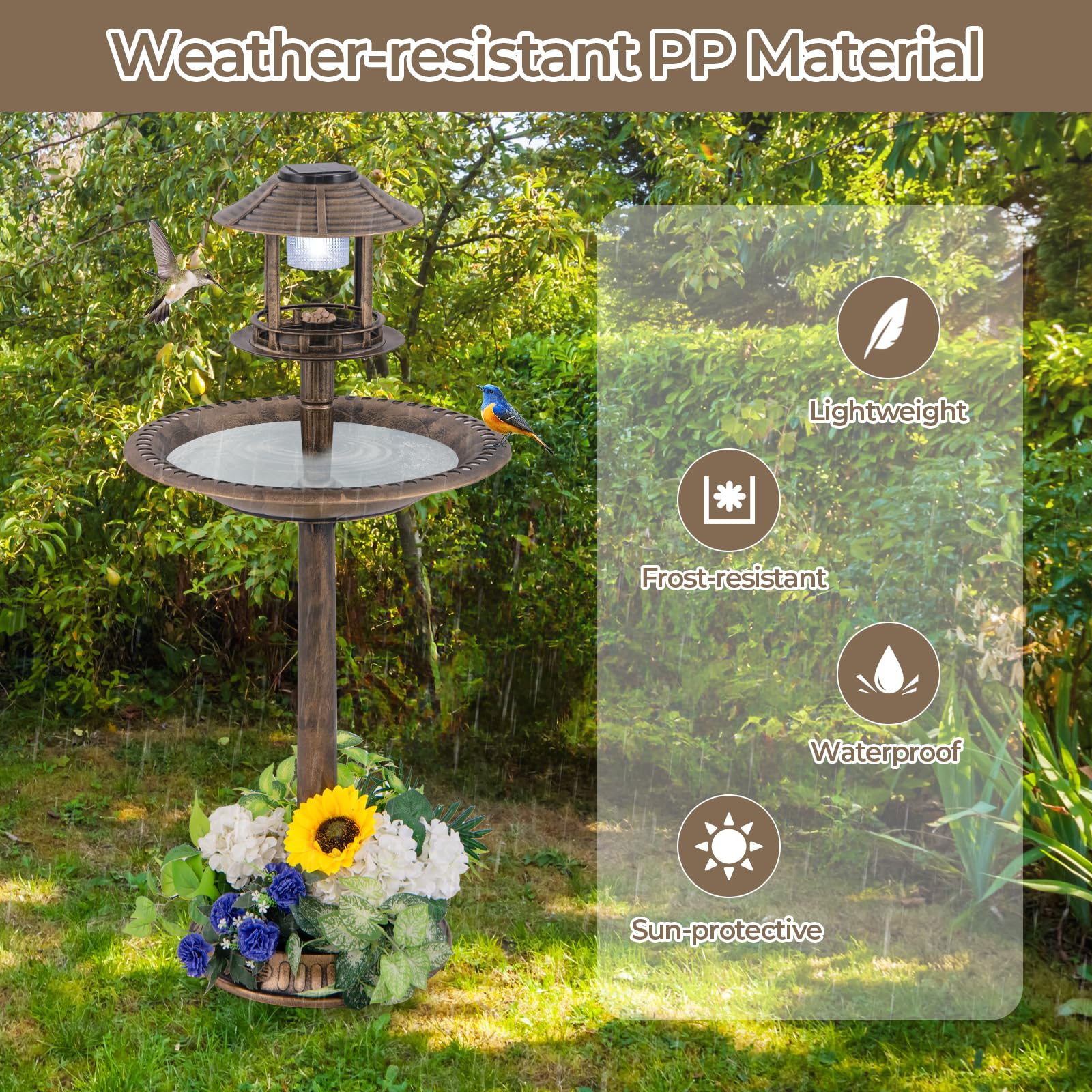 Giantex 42 inch Bird Bath Solar Lighted