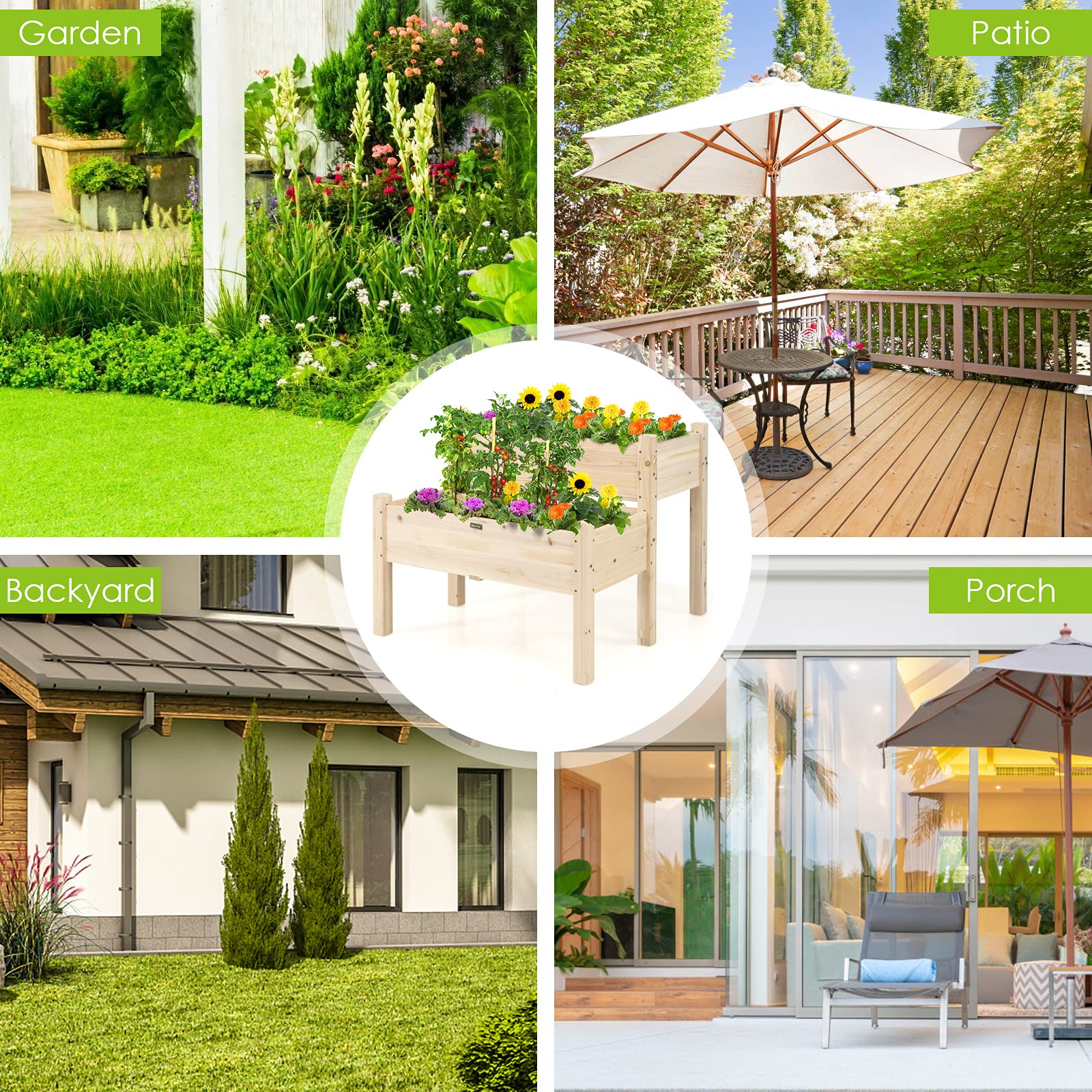 Set of 2 Raised Garden Bed, 34" x 33.5" x 28.5" (L x W x H)