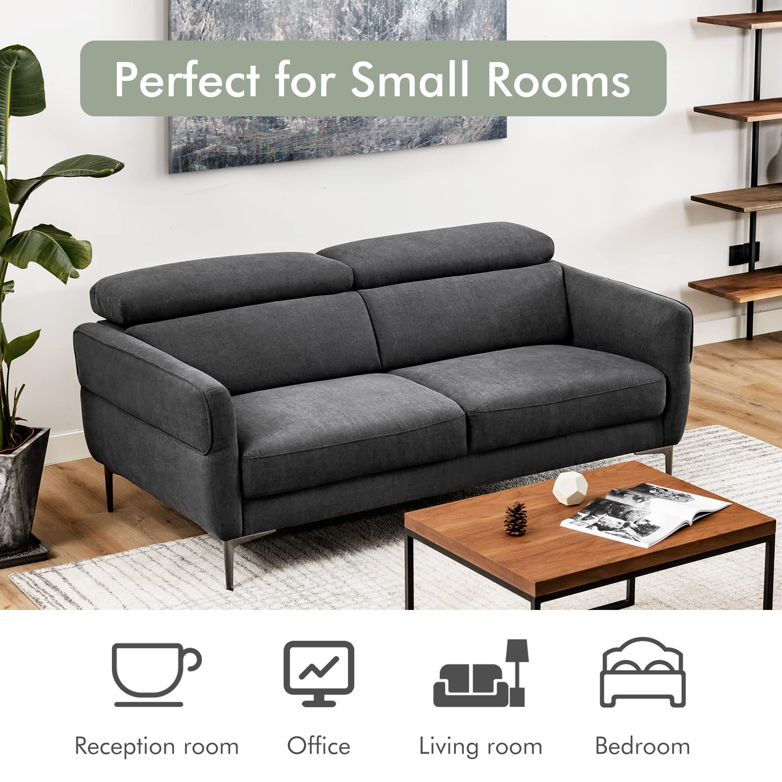 Giantex Couch, Upholstered Loveseat with Lift-up Headrest and Metal Legs