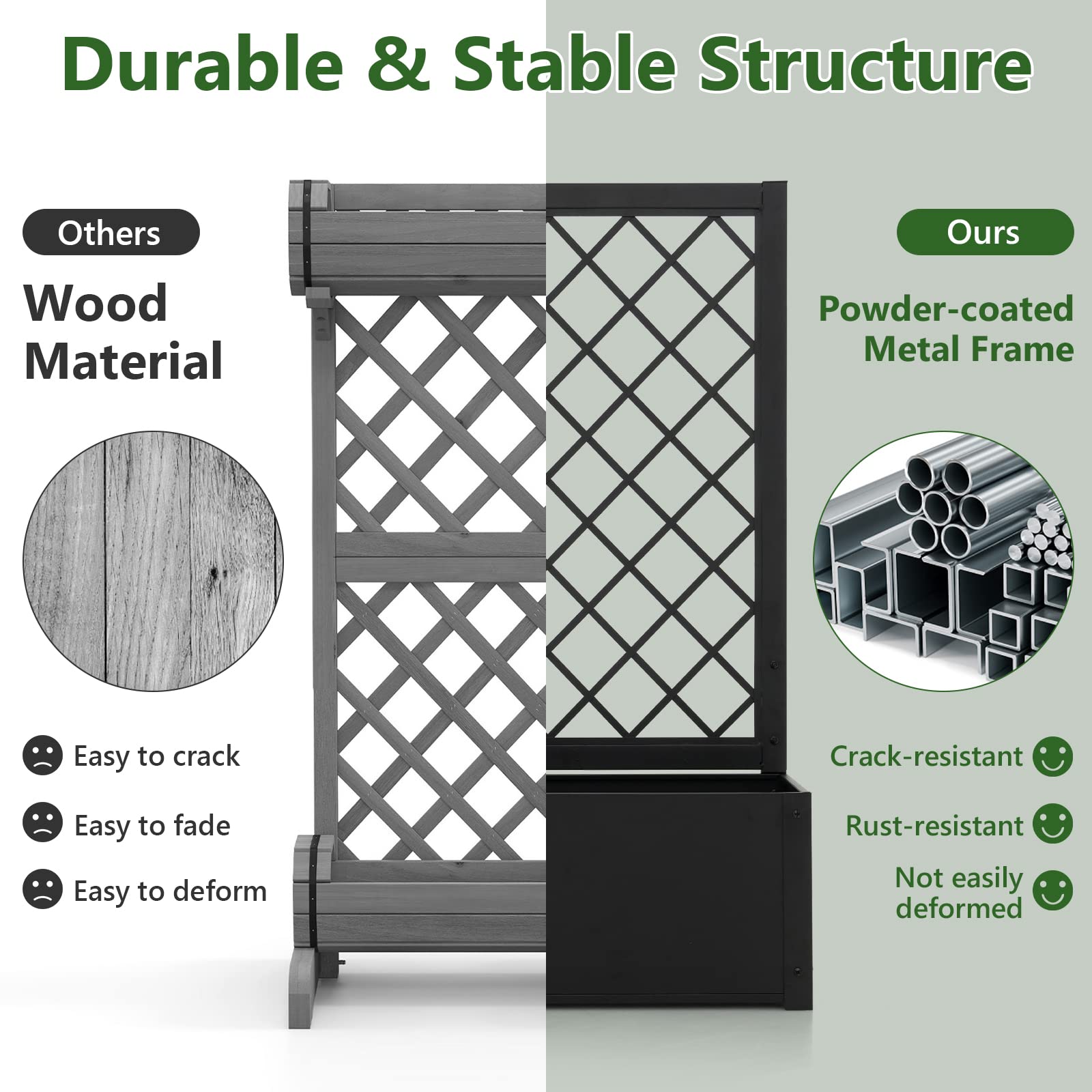 Giantex Raised Garden Bed with Trellis, 49" Metal Vertical Planter with Garden Trellis