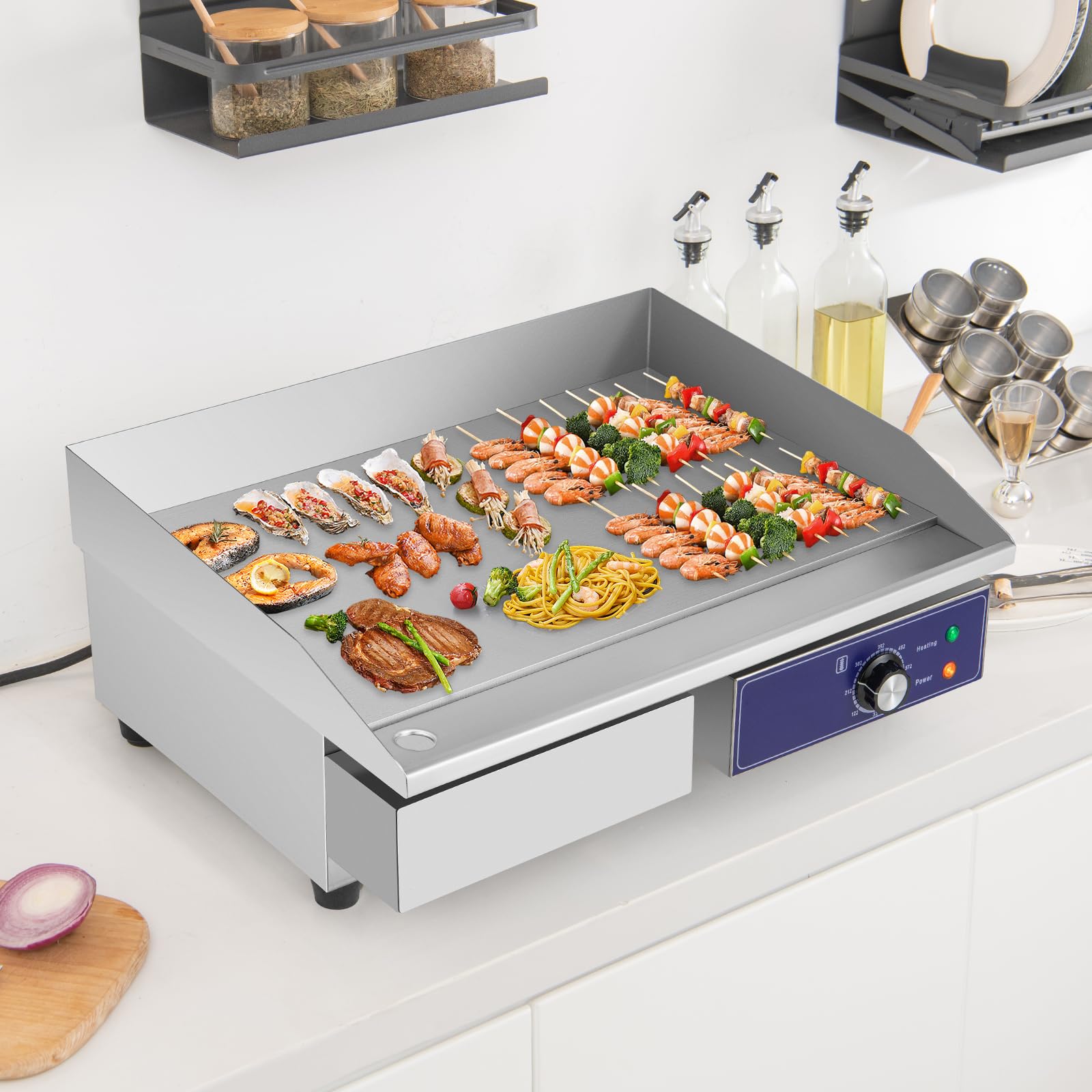Giantex Commercial Griddle, 22" Electric Griddle 2000W, Cast Iron Griddle, Stainless Steel Frame