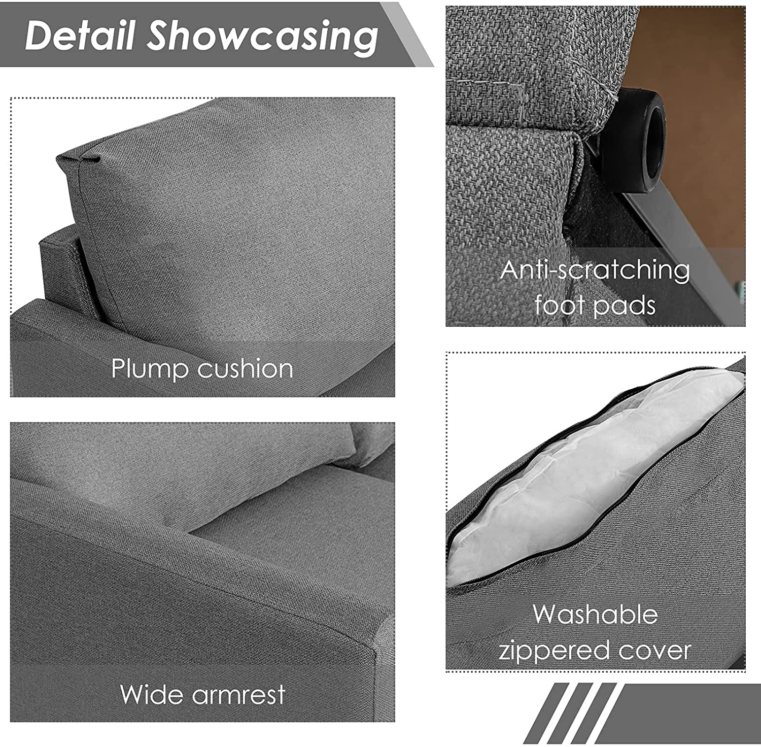 Convertible Sectional Sofa Couch, Modern L-Shaped Sectional Couch 3-Seat Sofa