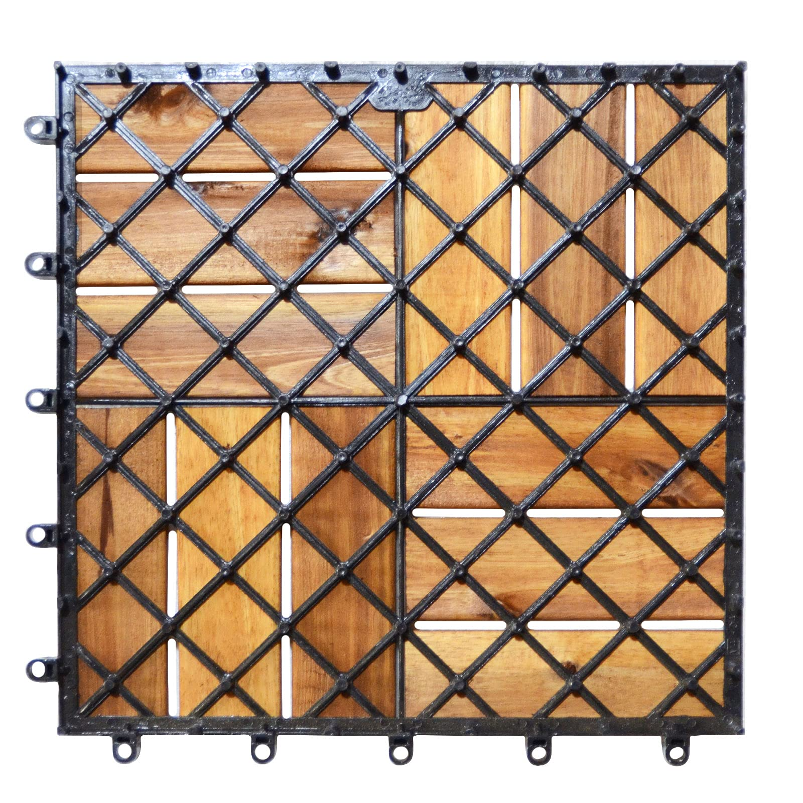 Giantex 27 PCS Interlocking Patio Deck Tiles, 12 x 12in Acacia Hardwood Floor Tiles, Tools Free Assembly