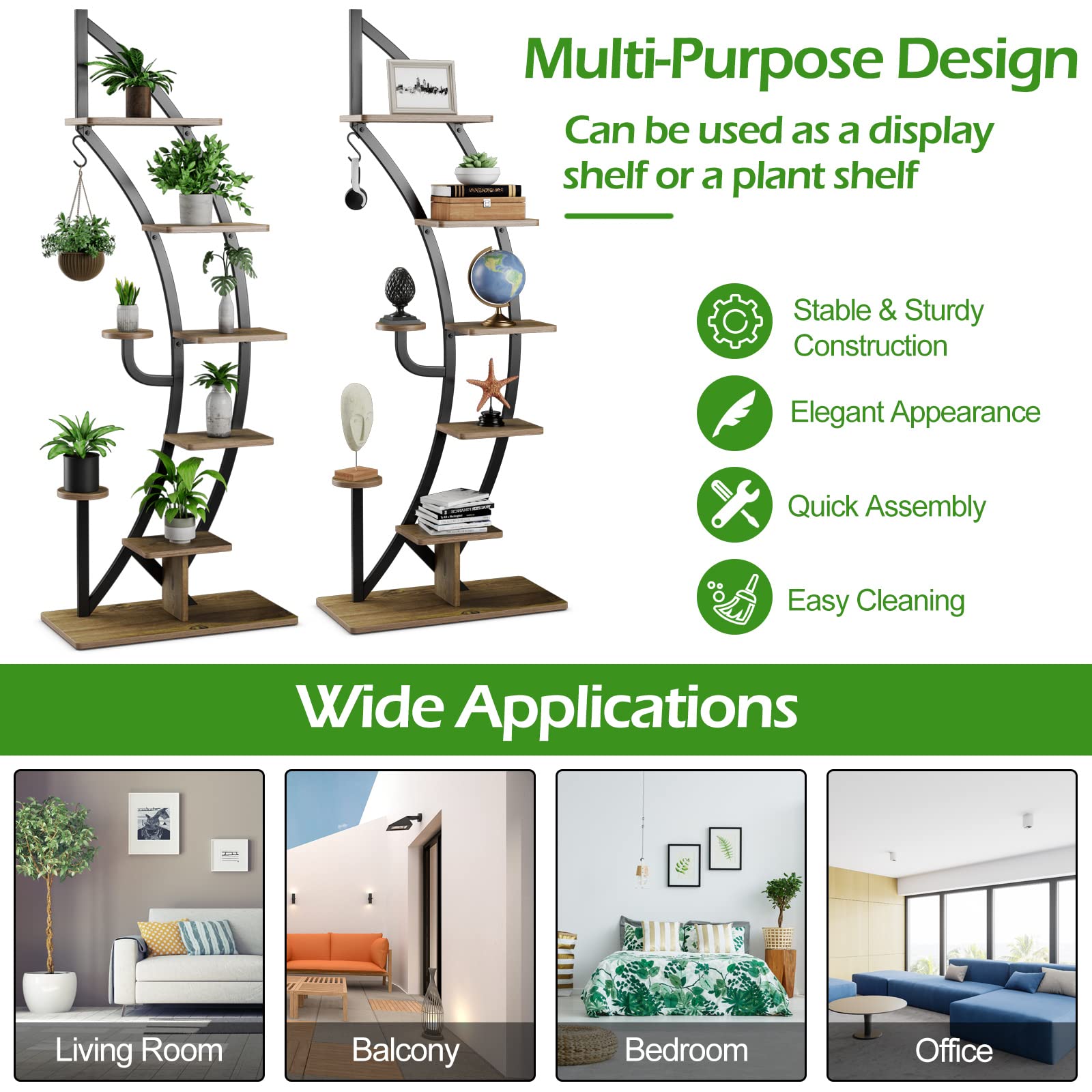 Giantex 6 Tier Metal Plant Stand Indoor, 61" Half Moon Plant Shelf