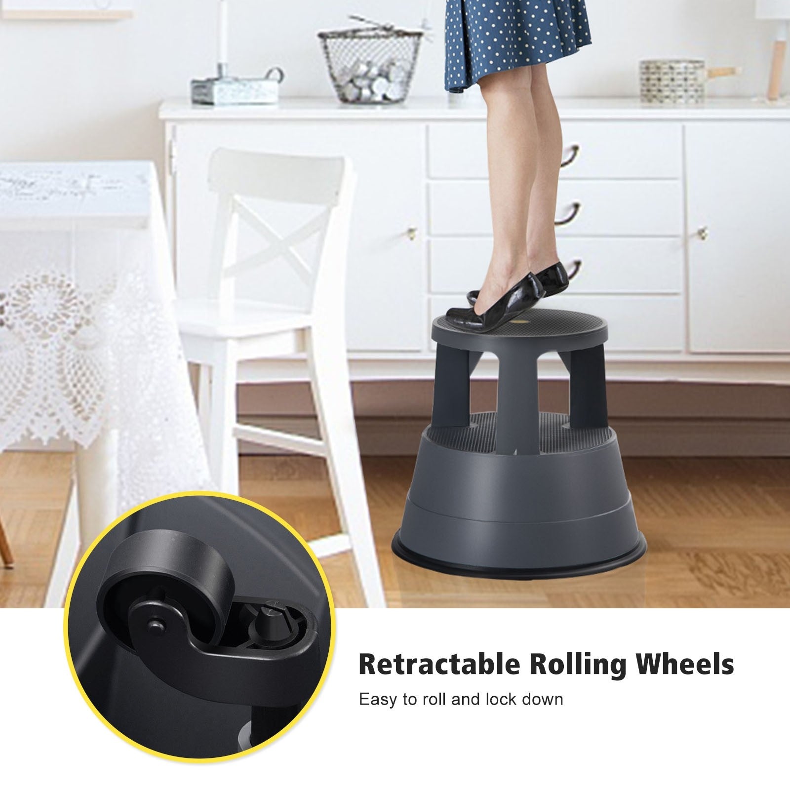 Rolling Step Stool Kick Stool Ladder w/Non-Slip Platform Casters