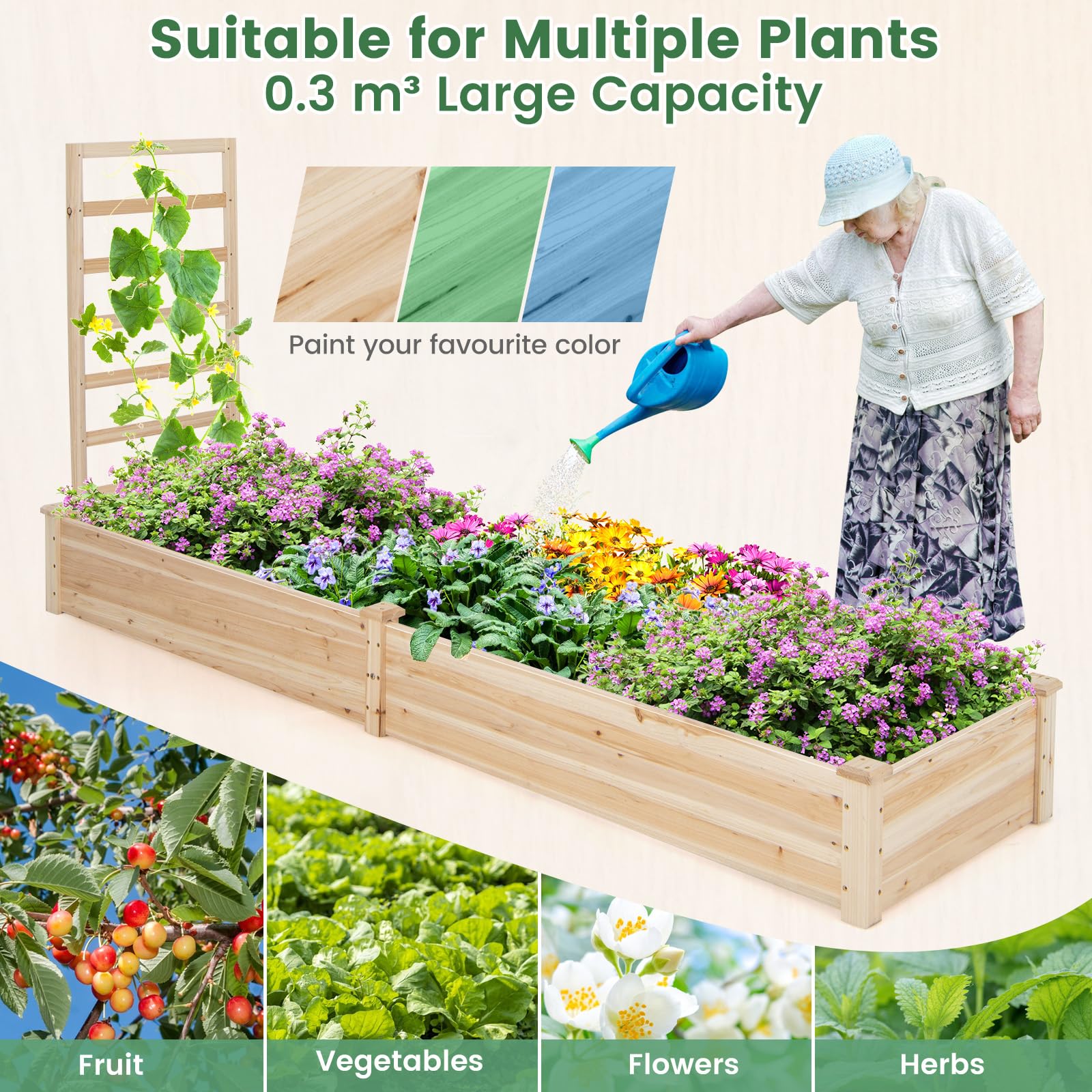 Giantex Raised Garden Bed with Trellis, 93" L x 25" W x 40" H