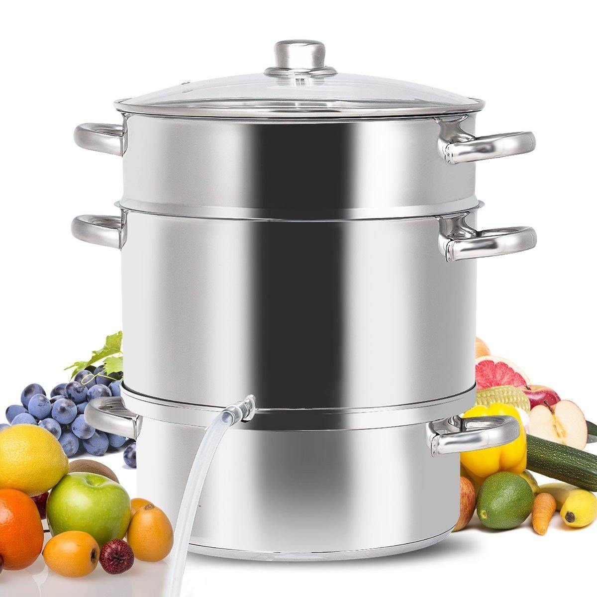 11 Quart Juice Steamer Fruit Vegetables Juicer Steamers w/ Tempered Glass Lid