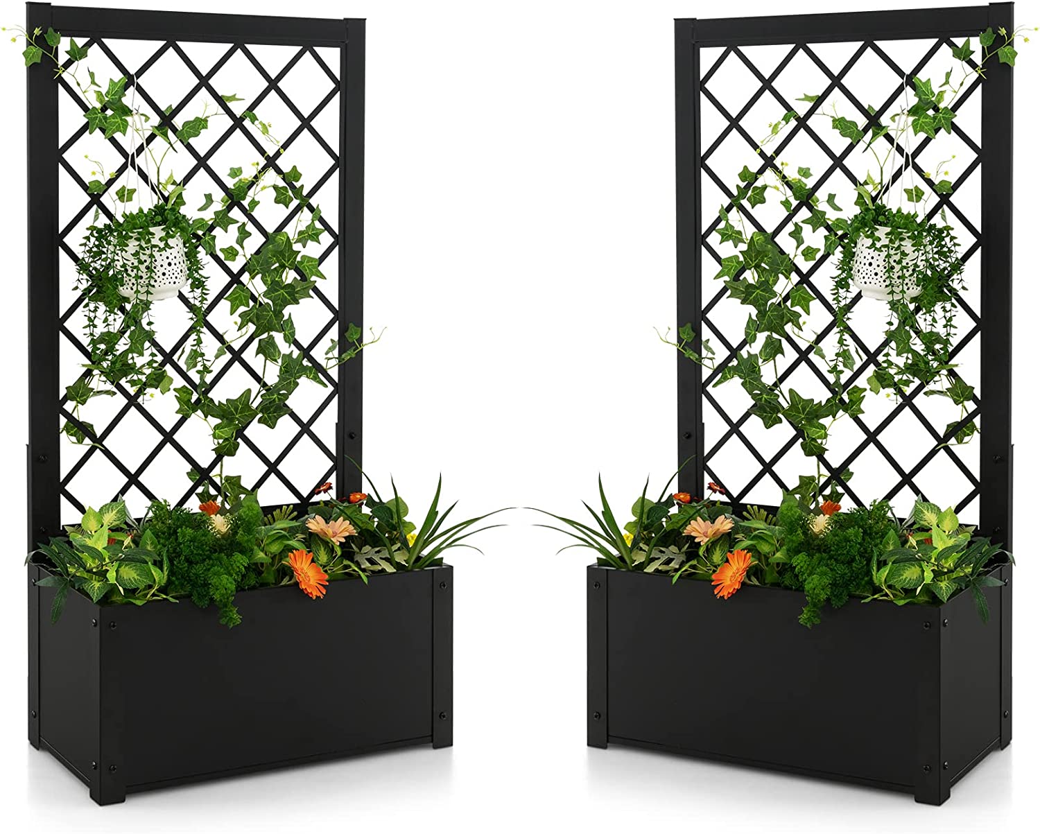 Giantex Raised Garden Bed with Trellis, 49" Metal Vertical Planter with Garden Trellis