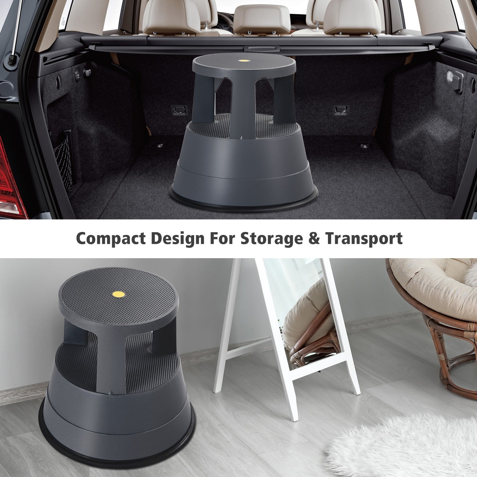 Rolling Step Stool Kick Stool Ladder w/Non-Slip Platform Casters