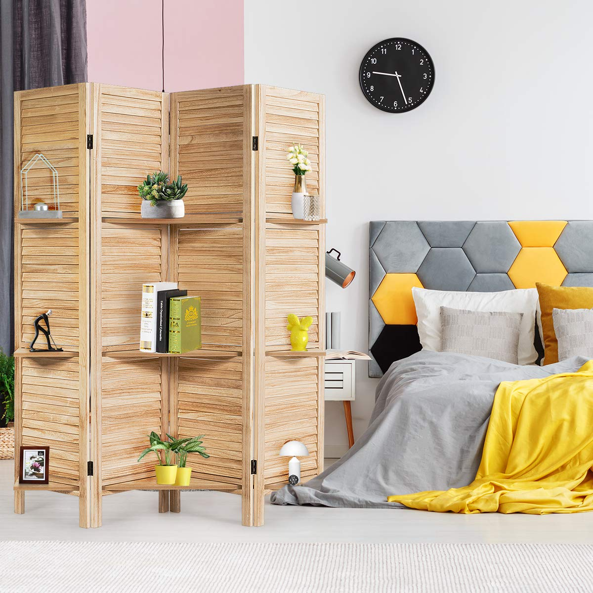 Giantex 4 Panel 5.6 Ft Tall Wood Room Divider