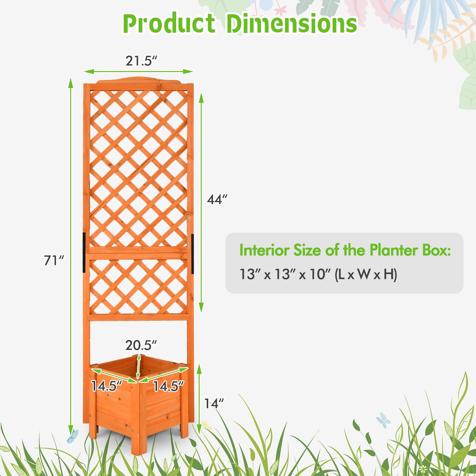 Giantex Planter Raised Bed with Trellis, Wood Raised Garden Bed 71" High Trellis for Plant Flower Climbing