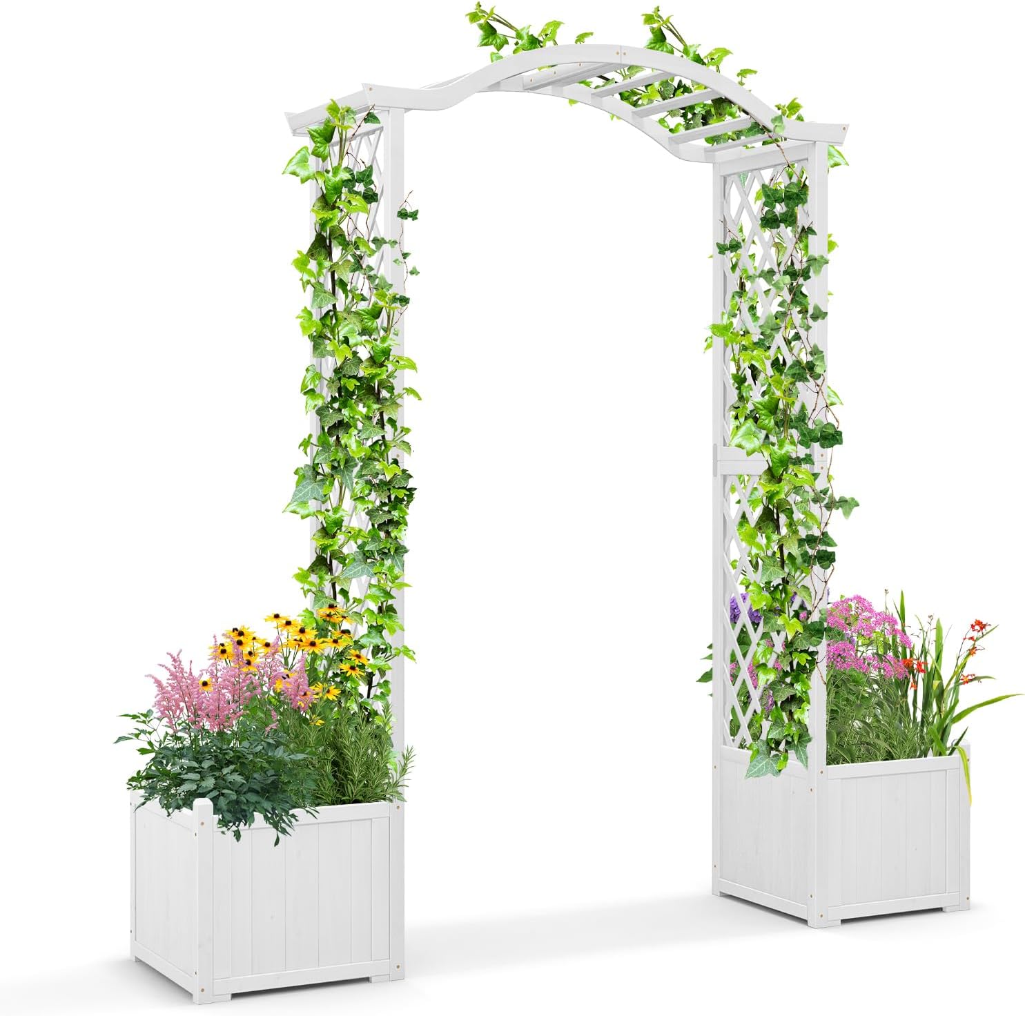 Giantex Garden Arbor with Planter, Wooden Planter Arch with Trellis, Outdoor Arch for Climbing Plants