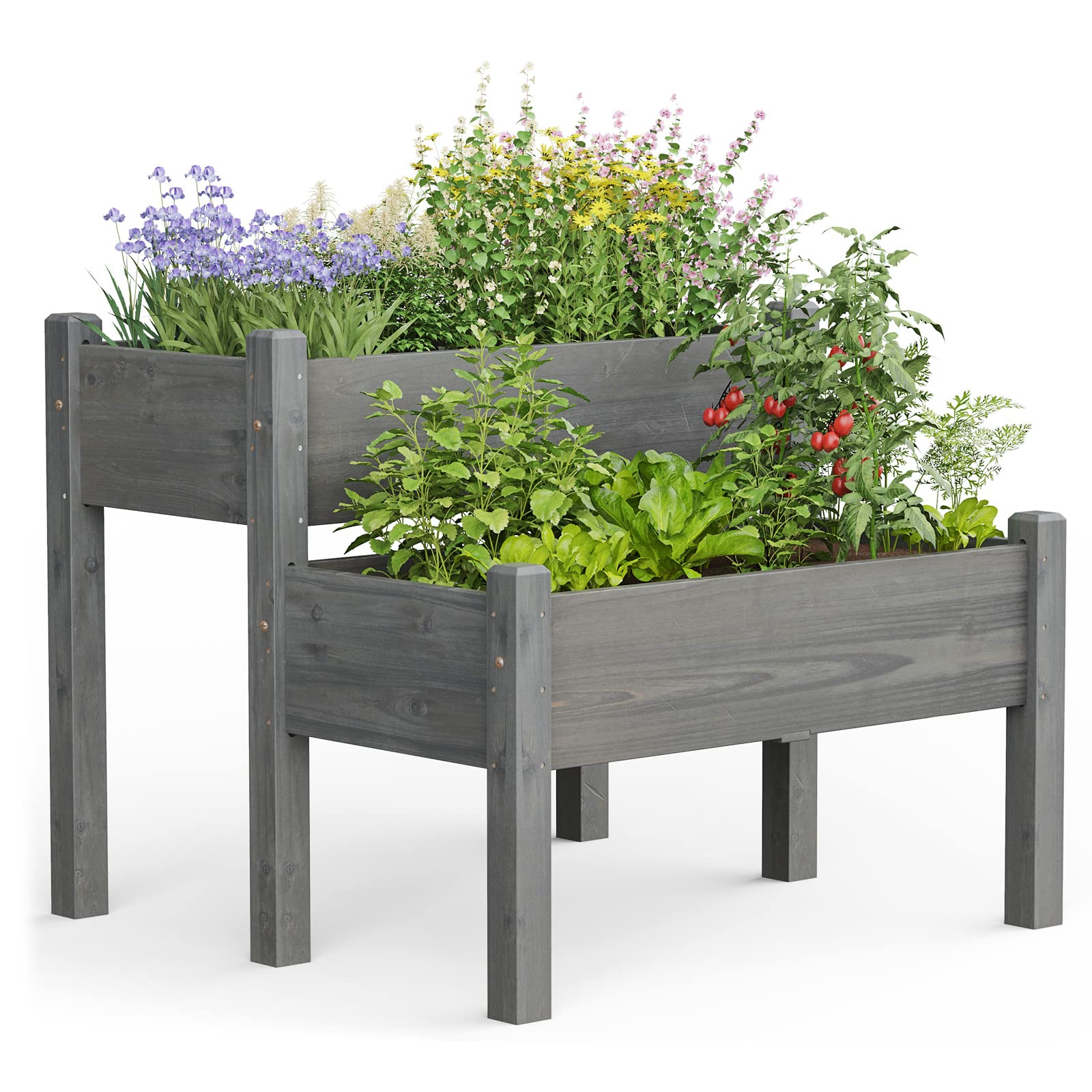 Set of 2 Raised Garden Bed, 34" x 33.5" x 28.5" (L x W x H)