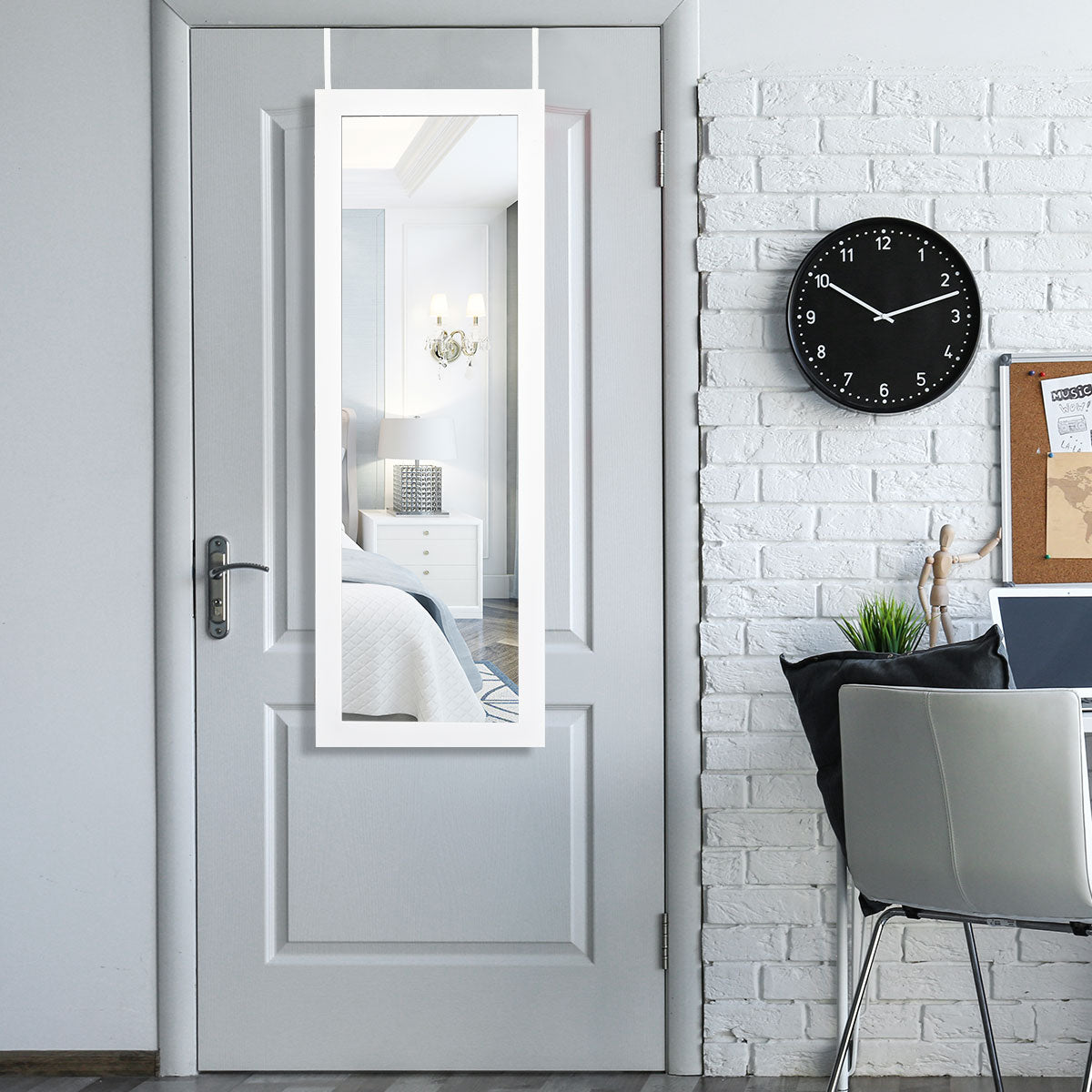 Jewelry Armoire Cabinet Wall Door Mounted with Full Length Mirror