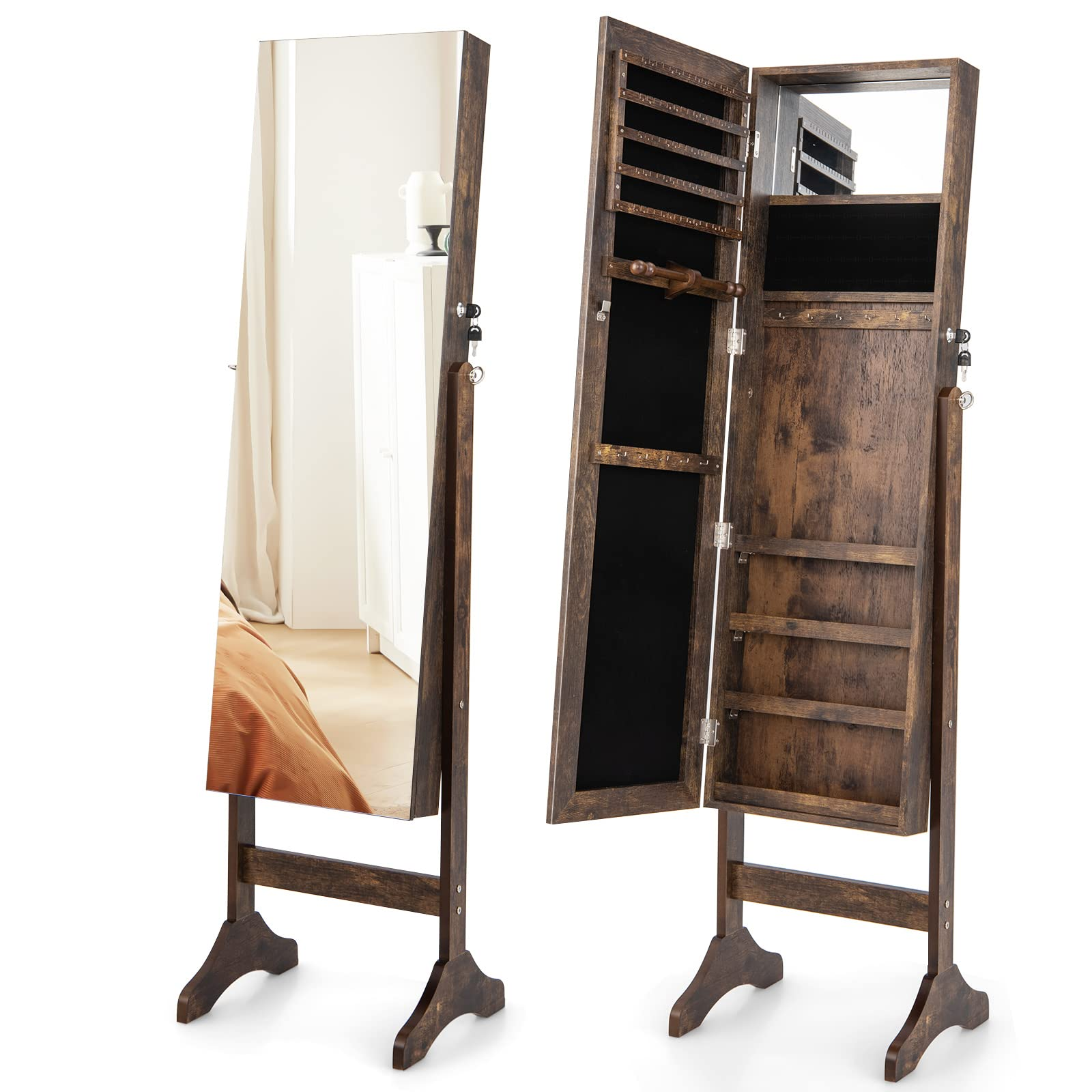 CHARMAID Jewelry Organizer Armoire, Standing Mirror with Jewelry Storage
