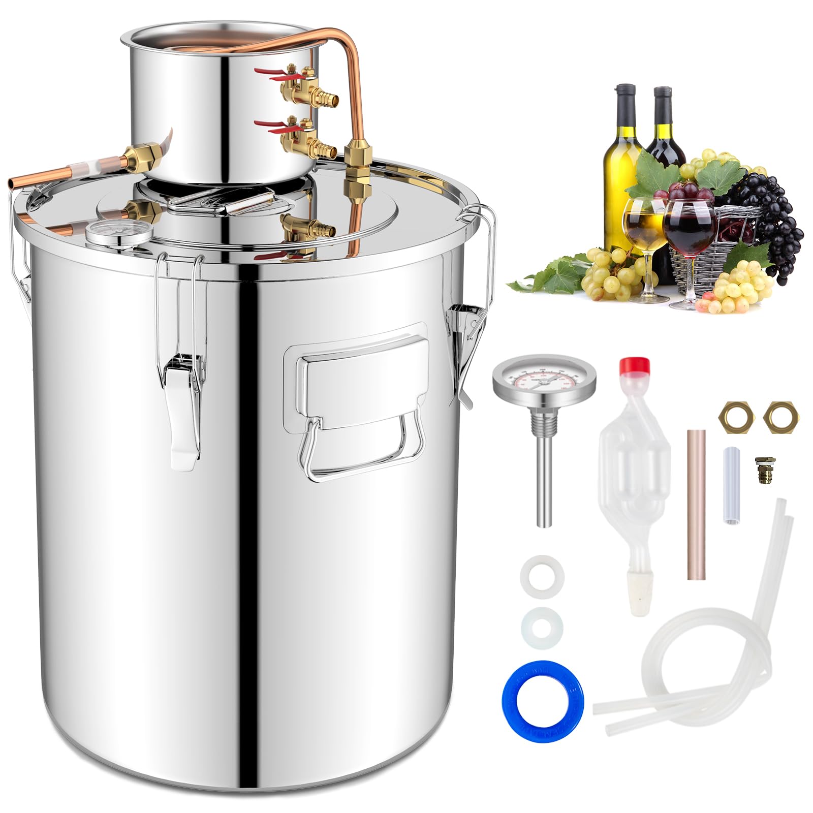 Giantex 10 Gal Alcohol Still,2 Pots Stainless Steel Alcohol Still, Multi-purpose Home Brewing Kit for DIY Whiskey, Brandy, Beer, Silver