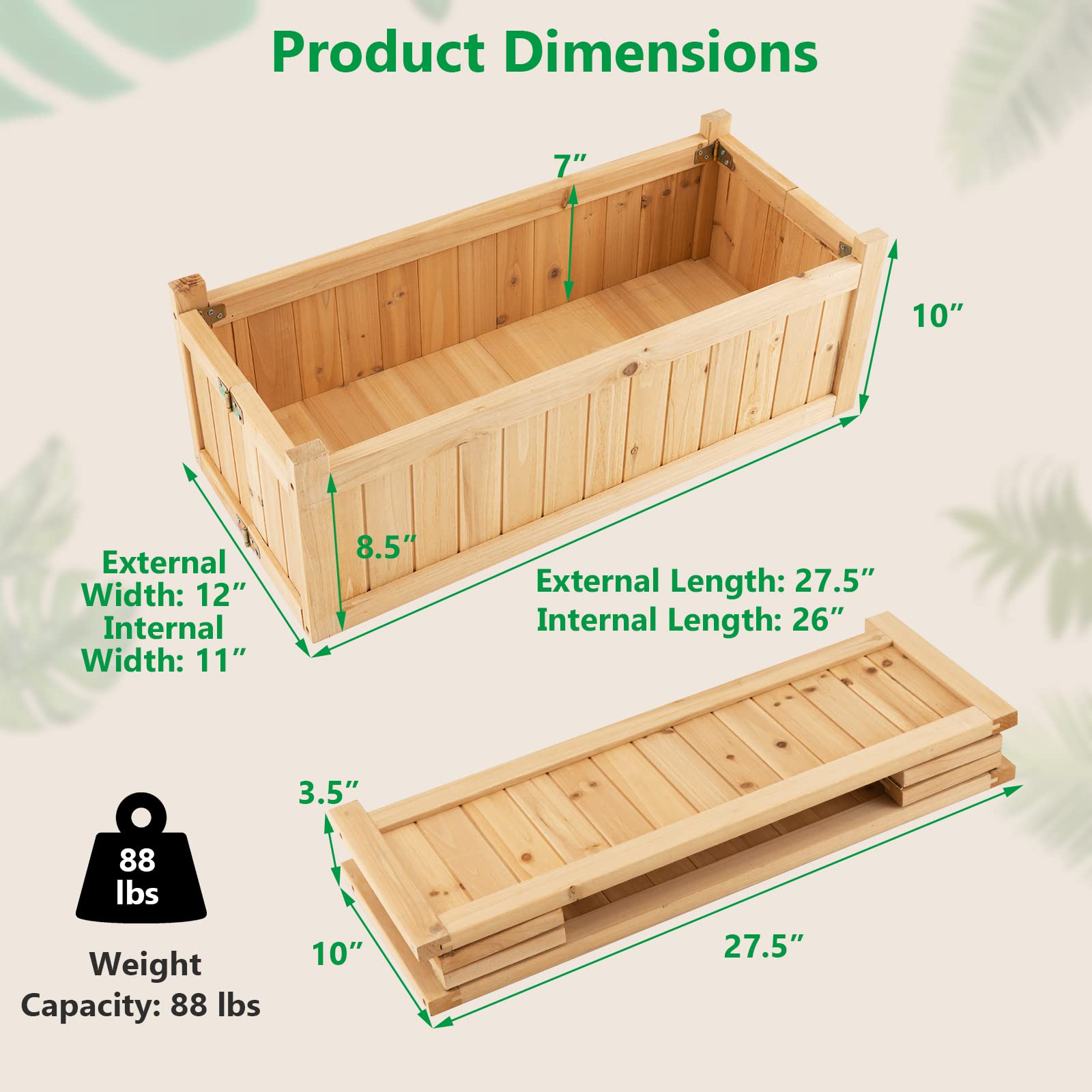 Giantex 15” Planter Raised Garden Bed - Wooden Planting Box, Outdoor Folding Square Planter
