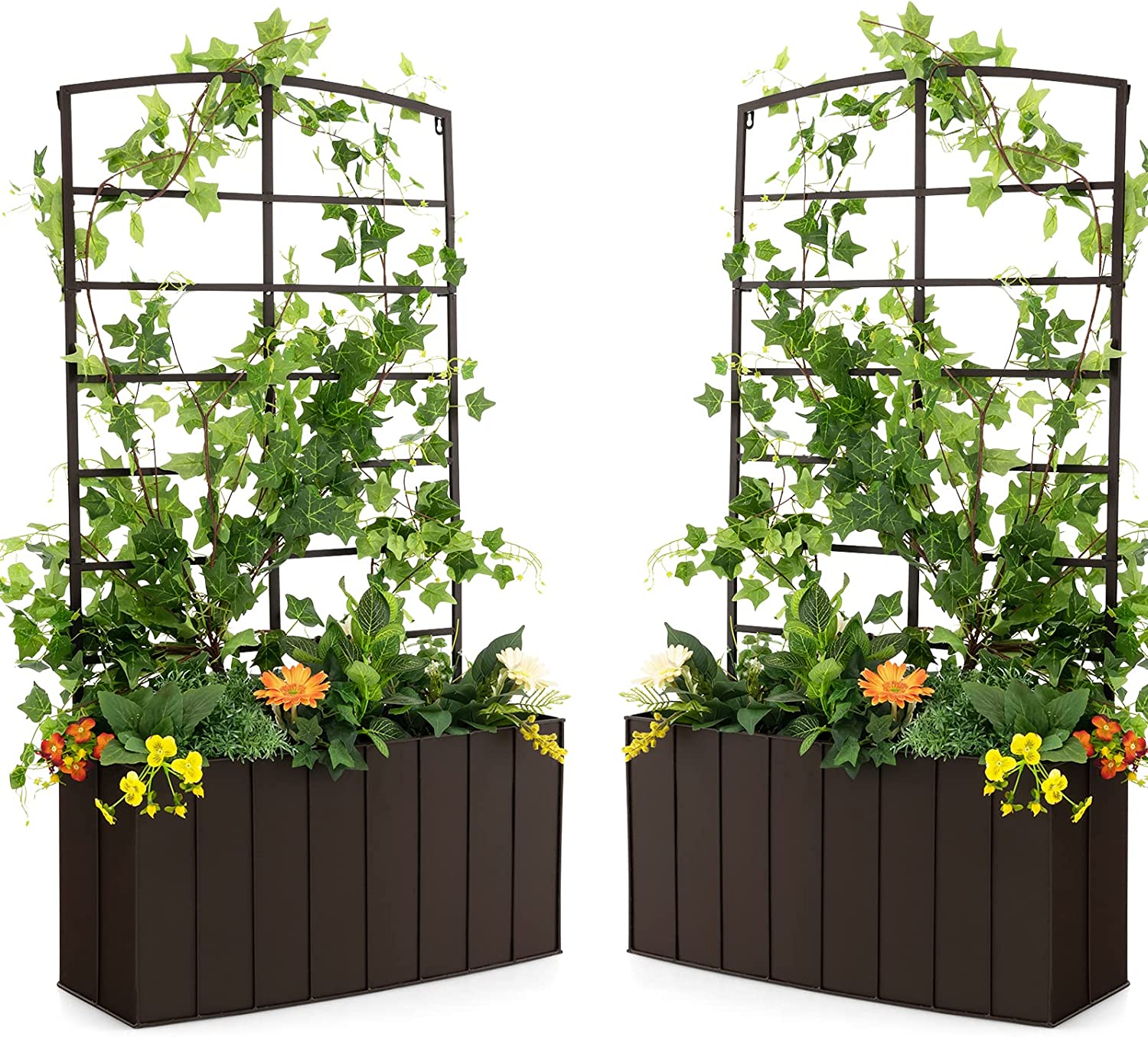 Giantex Raised Garden Bed with Trellis, Vertical Bed Box with Lattice for Vine Flowers Climbing or Hanging