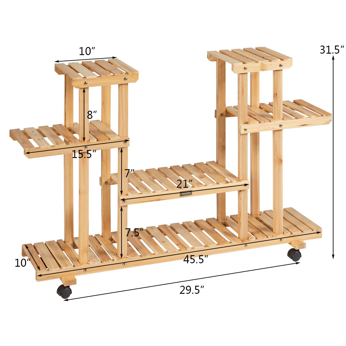 Giantex Rolling Flower Rack Wood Plant Stand on Wheels