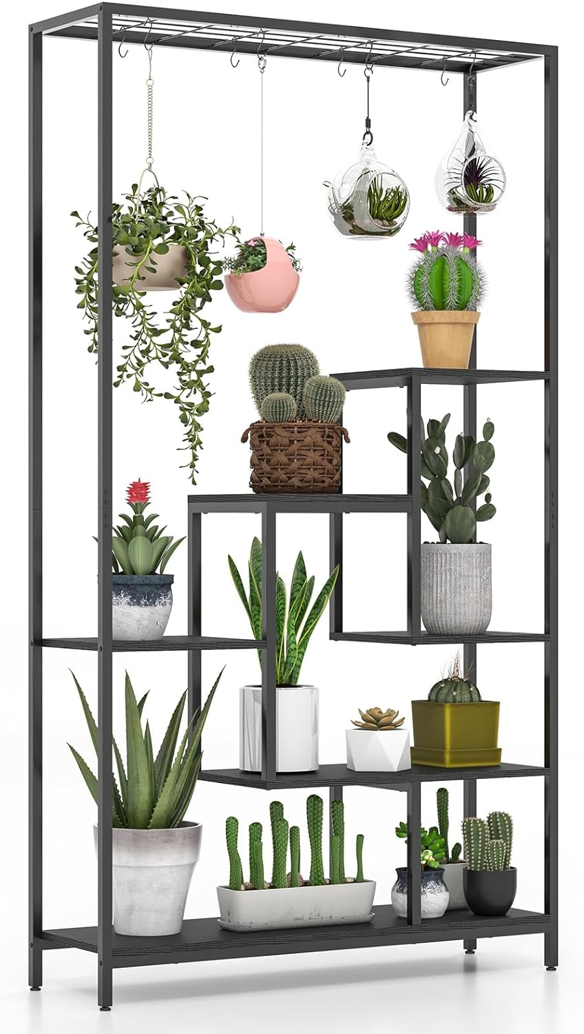 Giantex 71" Tall Plant Stand Indoor, 6-Tier Metal Plant Shelf with 10 Hanging Hooks