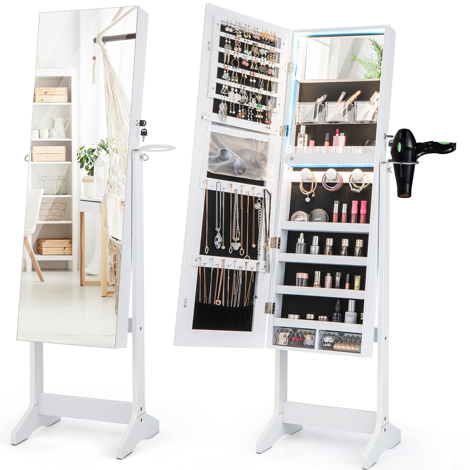 CHARMAID Jewelry Cabinet with 3-Color LED Light Strip