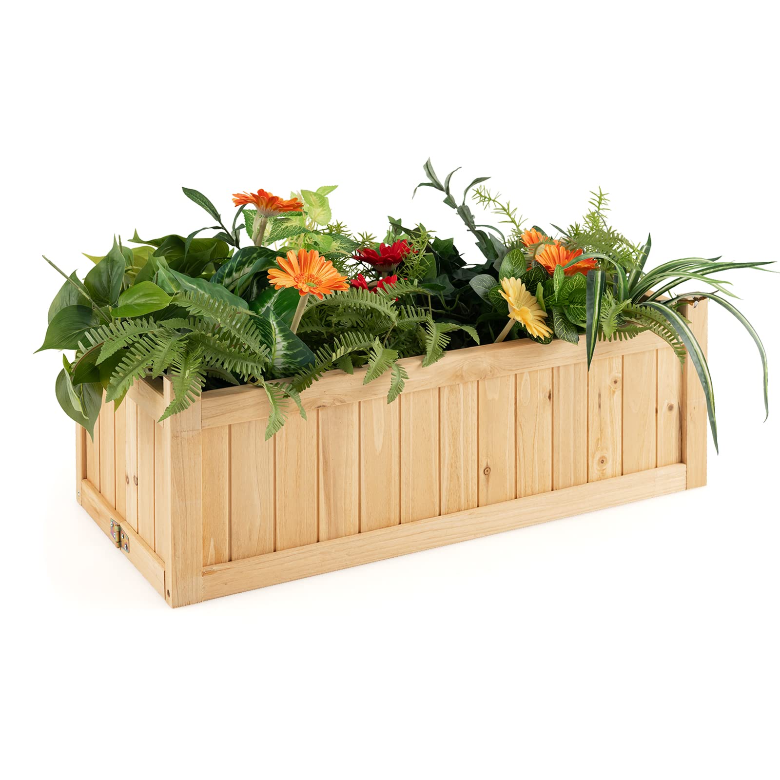 Giantex 15” Planter Raised Garden Bed - Wooden Planting Box, Outdoor Folding Square Planter