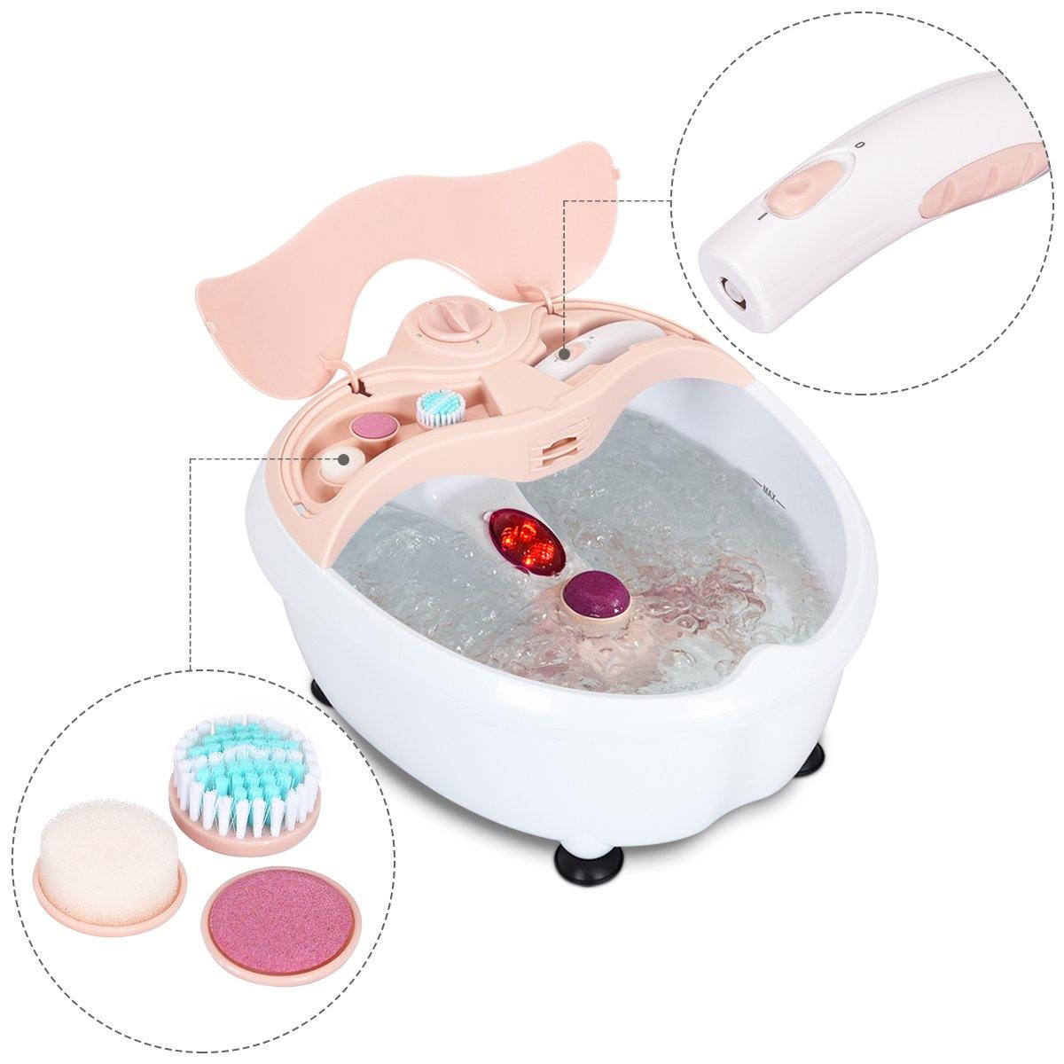 Giantex Foot Bath Massager Spa, Double-Layer Barrel Non-Cracking Foot Baths w/Callus Remover (Pink)