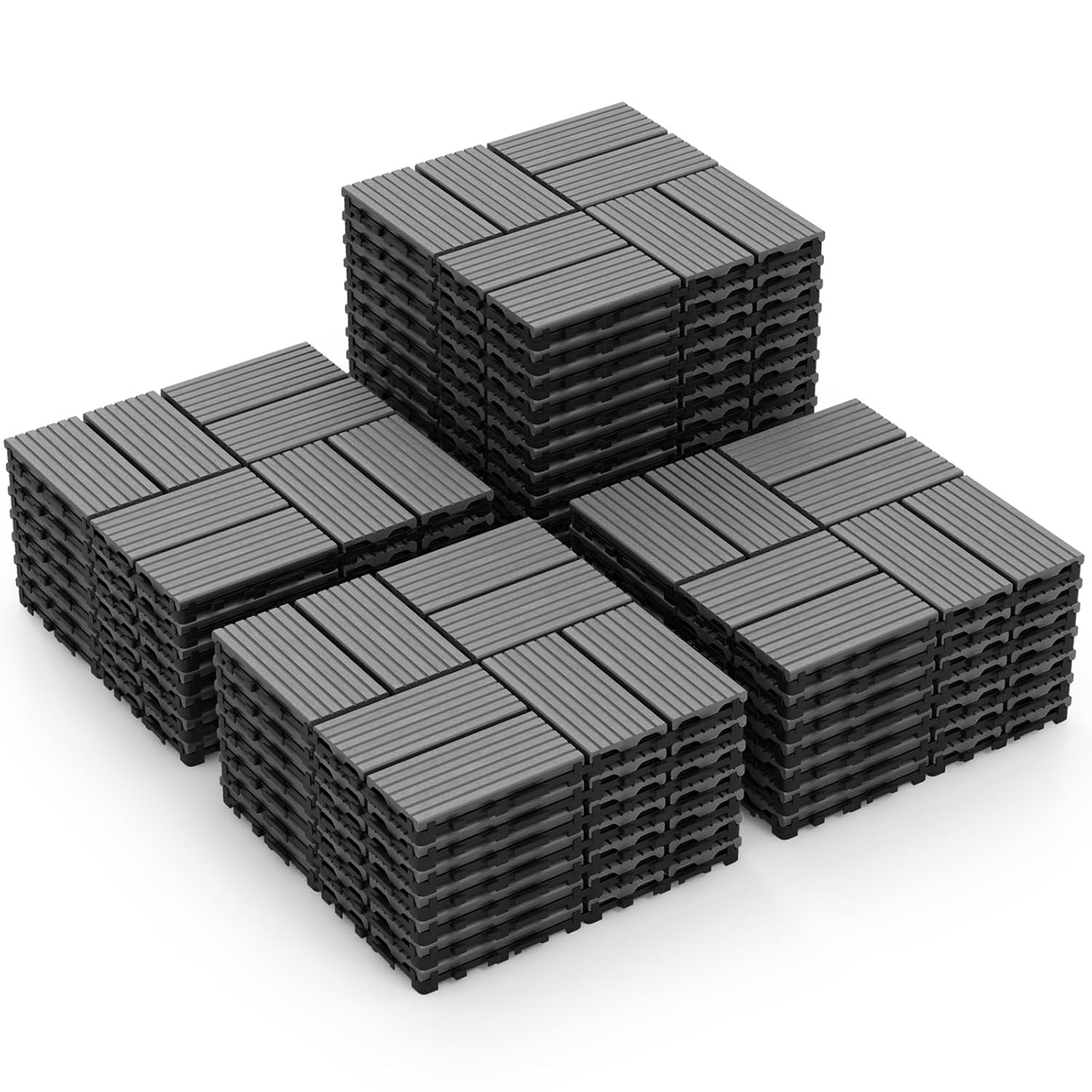 Giantex 18/36 PCS Interlocking Deck Tiles - 12" x 12" Composite Decking Boards Waterproof All Weather