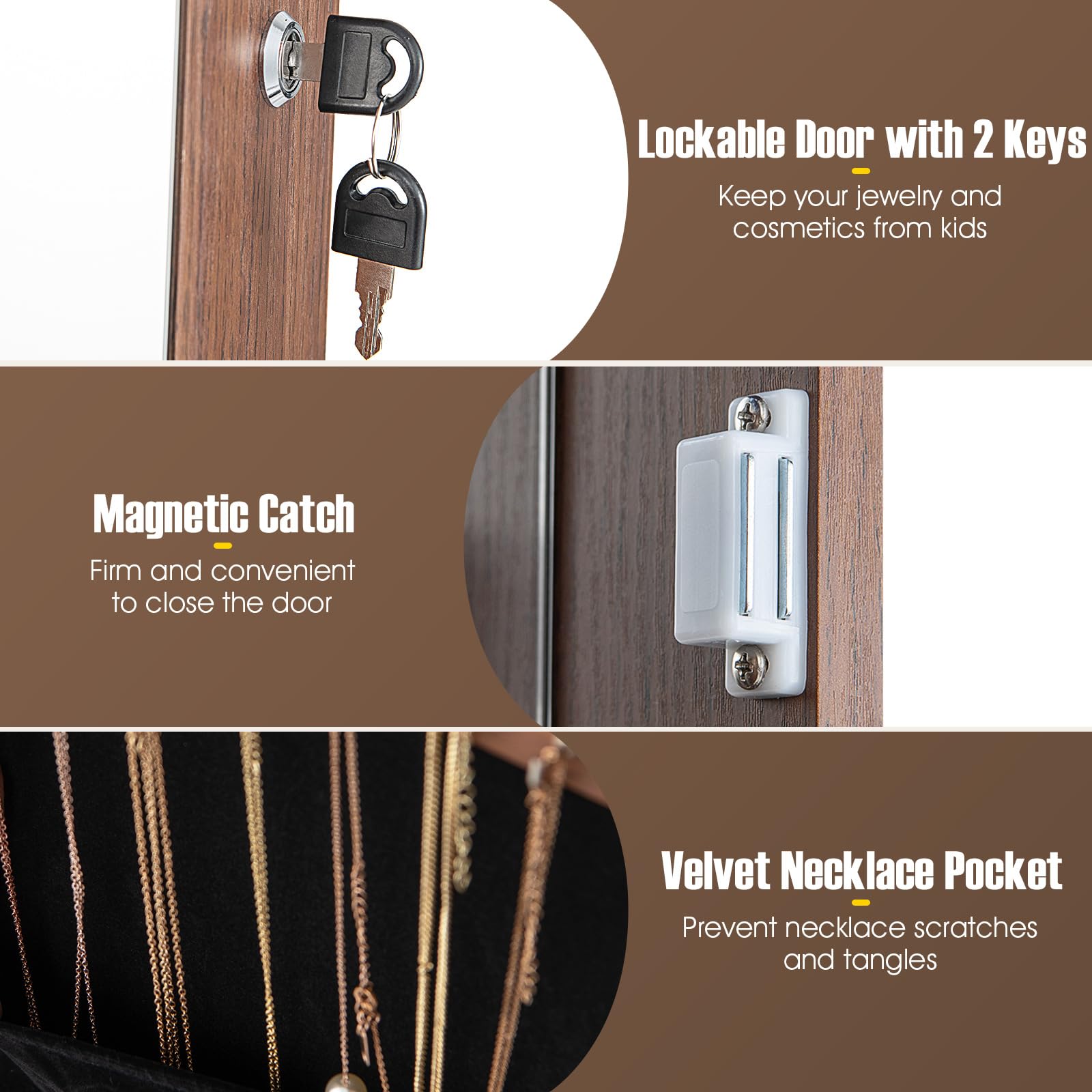 CHARMAID 360° Swivel Jewelry Cabinet Armoire with 64.5" H Full Length Mirror