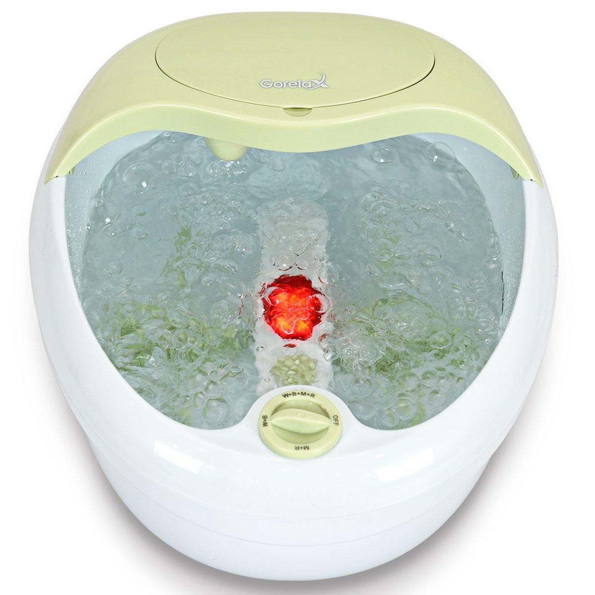 Giantex Foot Bath Massager Spa, Warm Heat Bubbles Electric Handheld Pedicure Feet Scrubber Removable Cover Vibration Massage (Green)