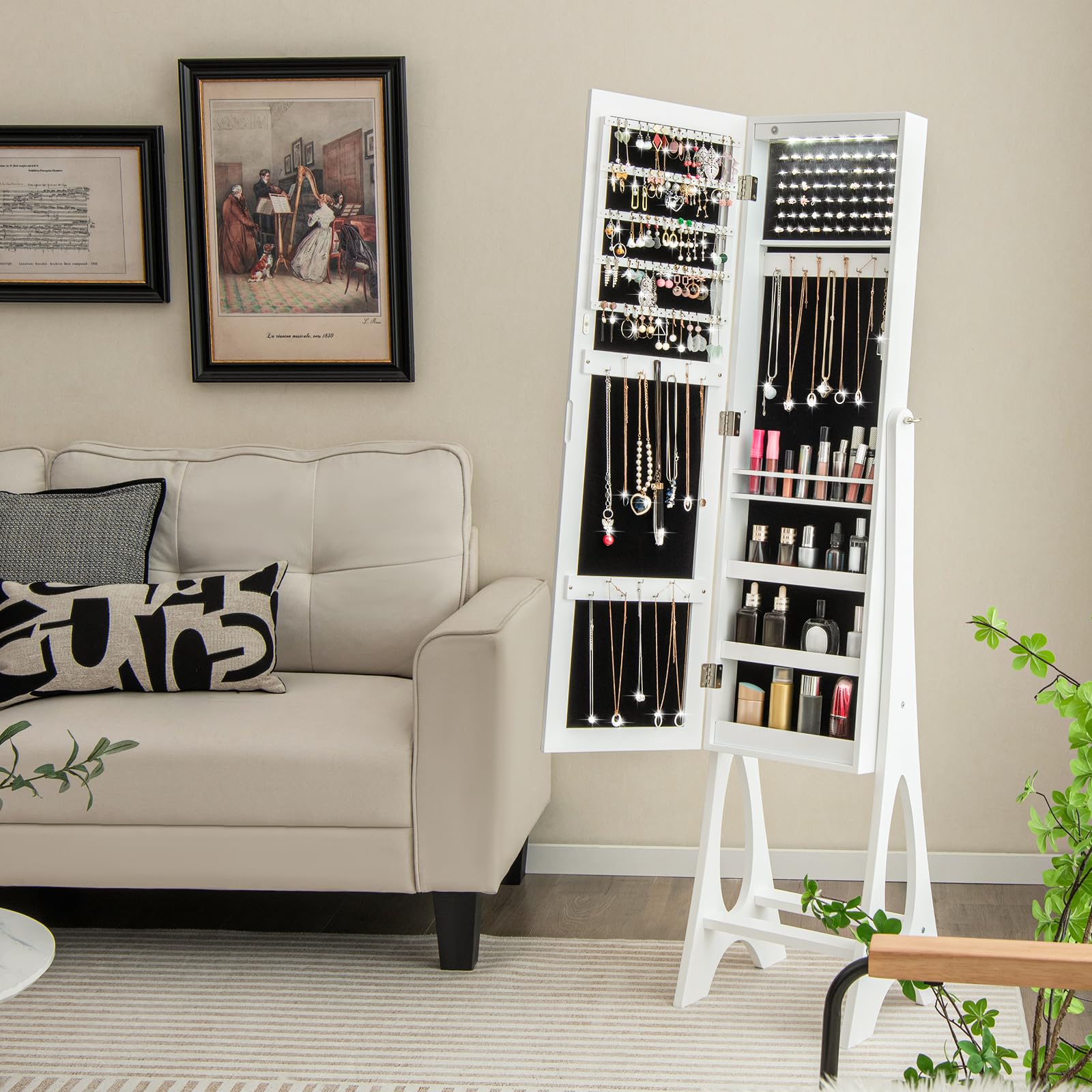 Giantex | 12 LEDs Jewelry Armoire Cabinet with Full-length Mirror