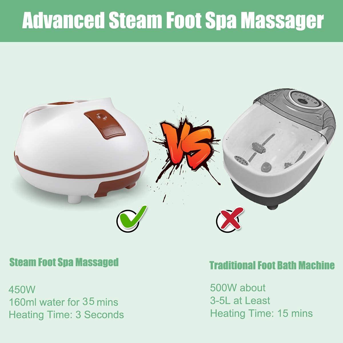 Giantex Steam Foot Spa Bath Massager w/3 Heat Levels, Pedicure Massage Rollers, Foot Spa Massager for Stress Relief (Brown/Gray)