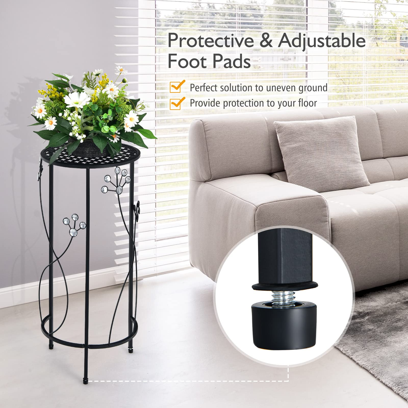 3 Pieces Flower Pots Display Rack with Vines and Crystal Floral Design