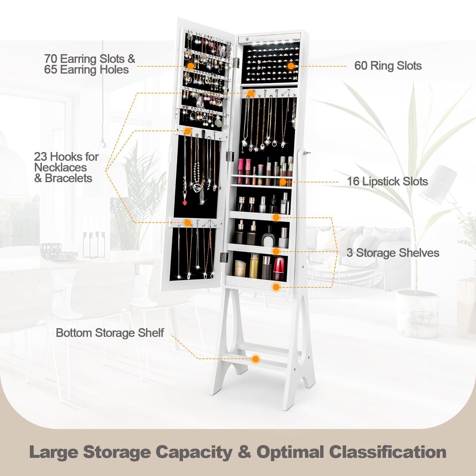 Giantex | 12 LEDs Jewelry Armoire Cabinet with Full-length Mirror