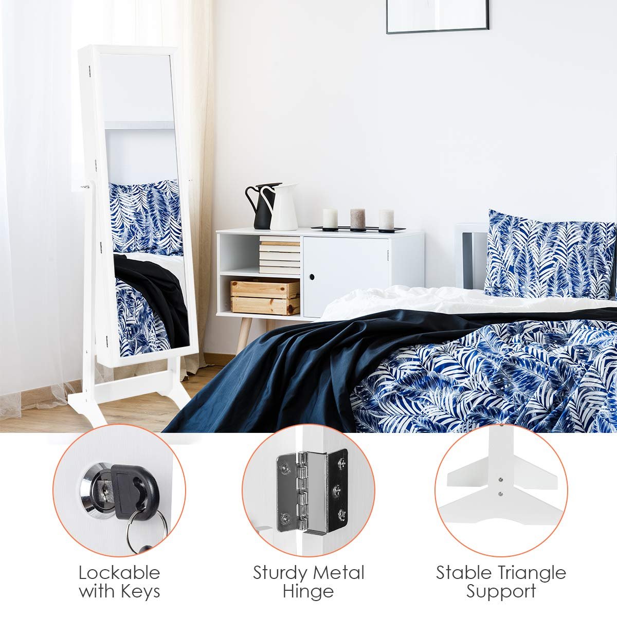 CHARMAID Freestanding Lockable Jewelry Organizer Box with Large Storage Capacity