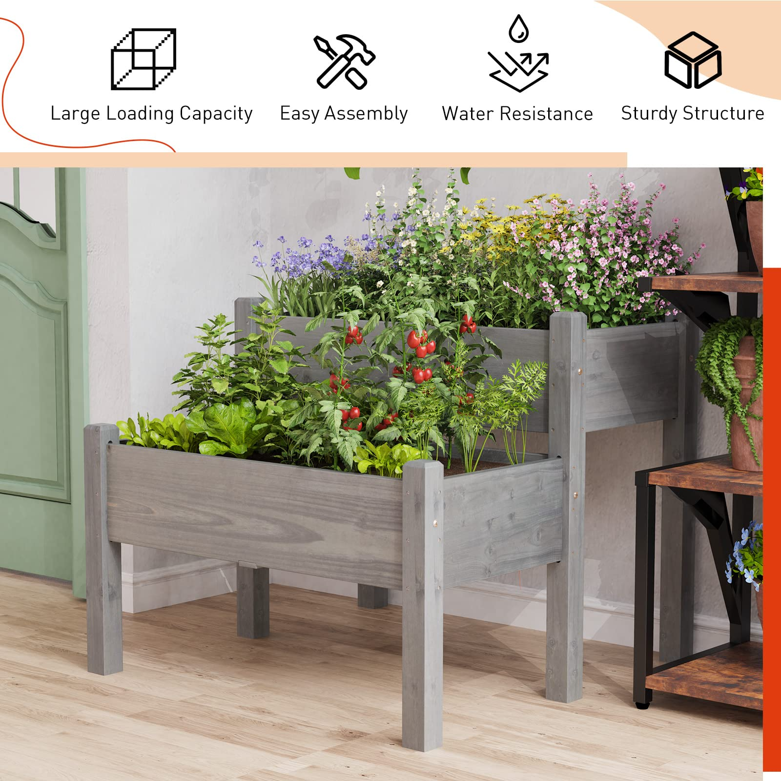 Set of 2 Raised Garden Bed, 34" x 33.5" x 28.5" (L x W x H)